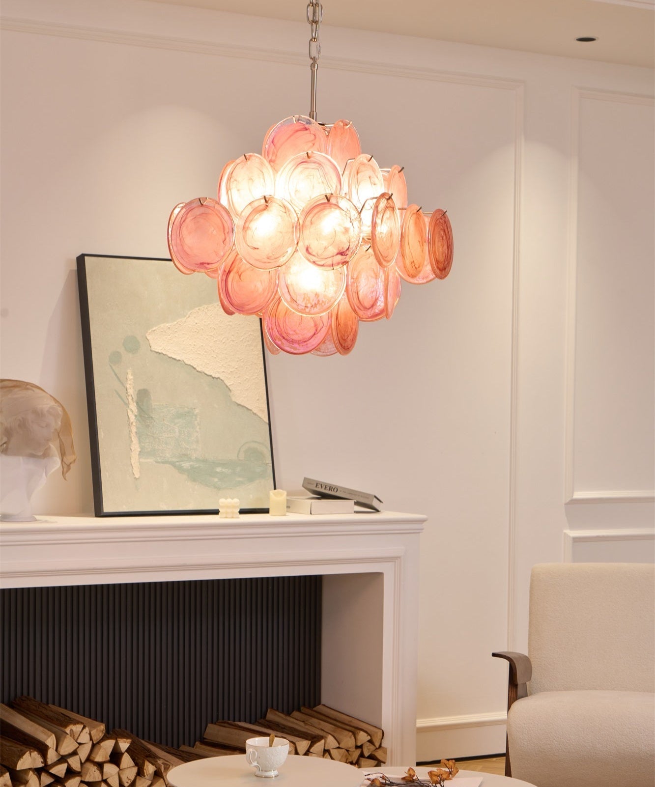 Aurora Chandelier Pink Glass Disc Layered Romantic - Blowlighting