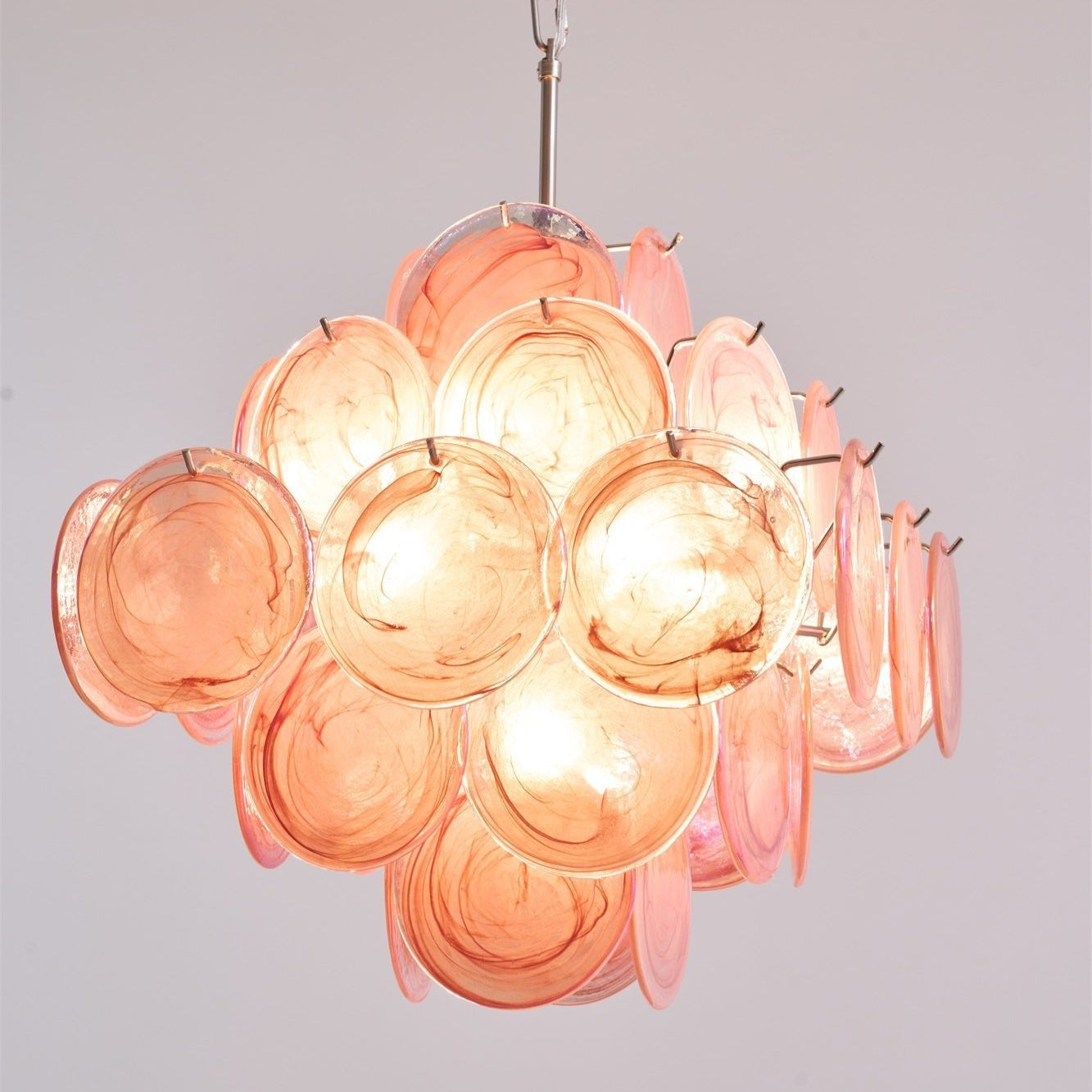 Aurora Chandelier Pink Glass Disc Layered Romantic - Blowlighting