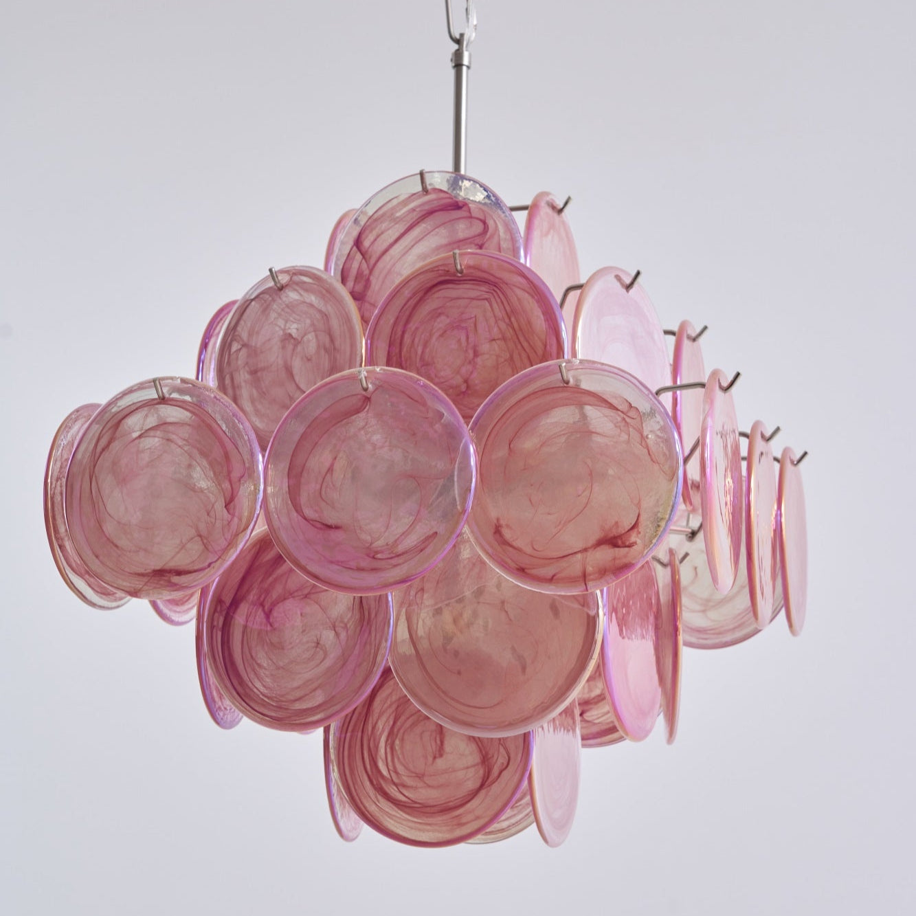 Aurora Chandelier Pink Glass Disc Layered Romantic - Blowlighting