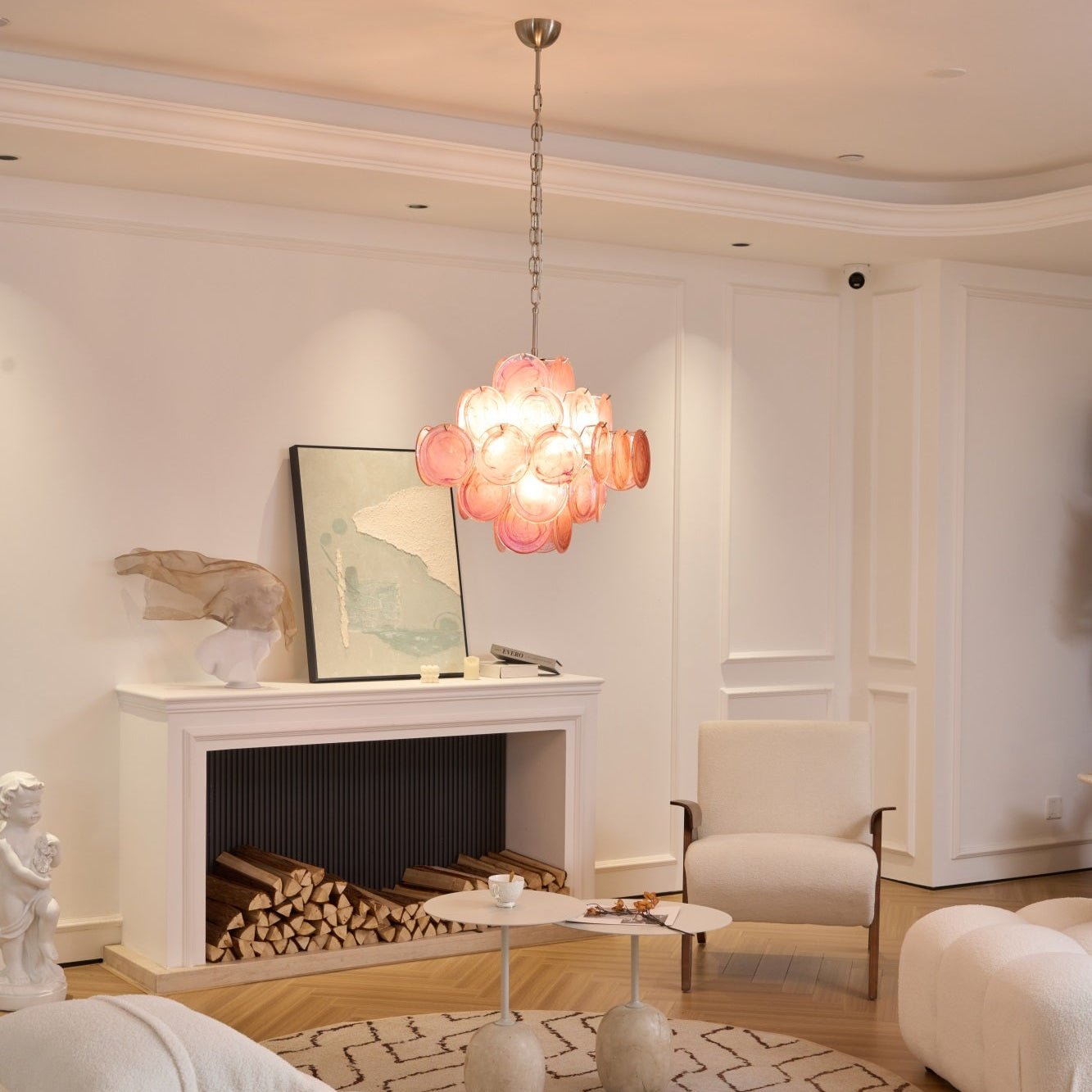 Aurora Chandelier Pink Glass Disc Layered Romantic - Blowlighting