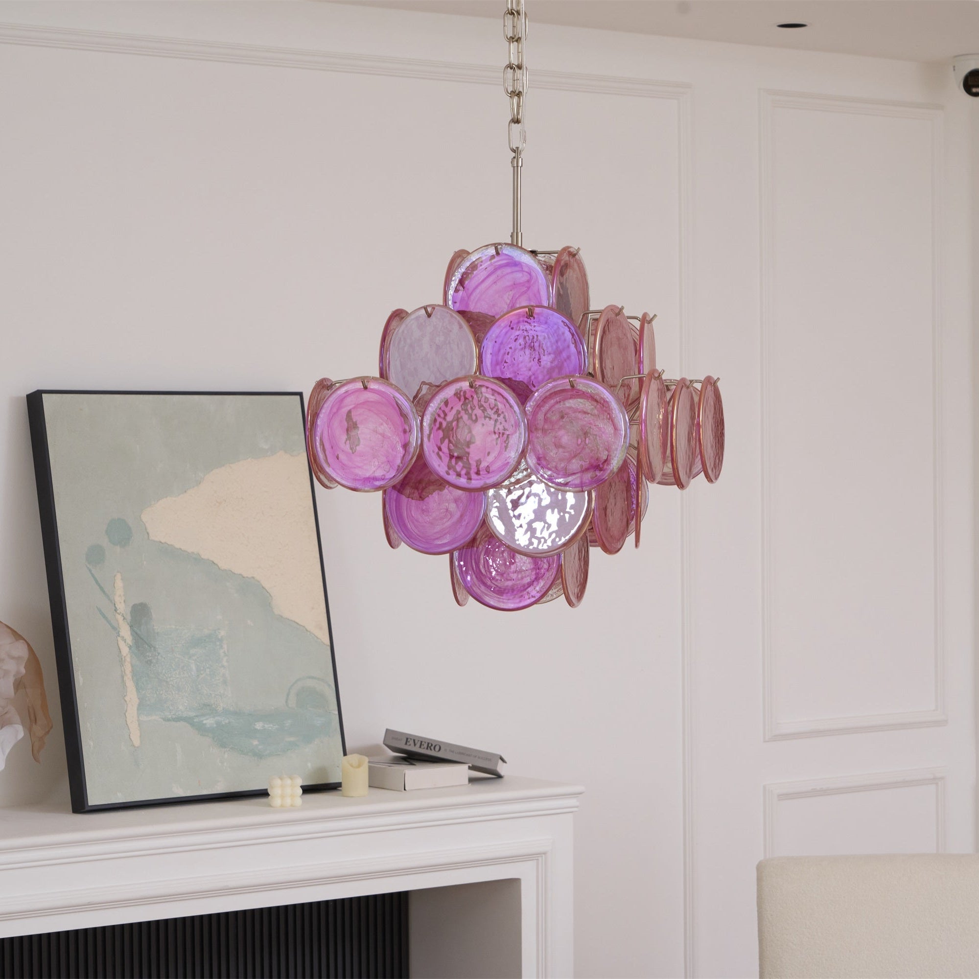 Aurora Chandelier Pink Glass Disc Layered Romantic - Blowlighting