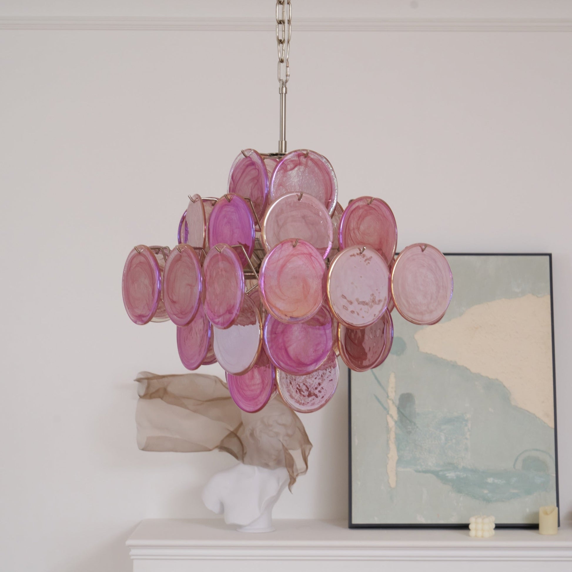 Aurora Chandelier Pink Glass Disc Layered Romantic - Blowlighting