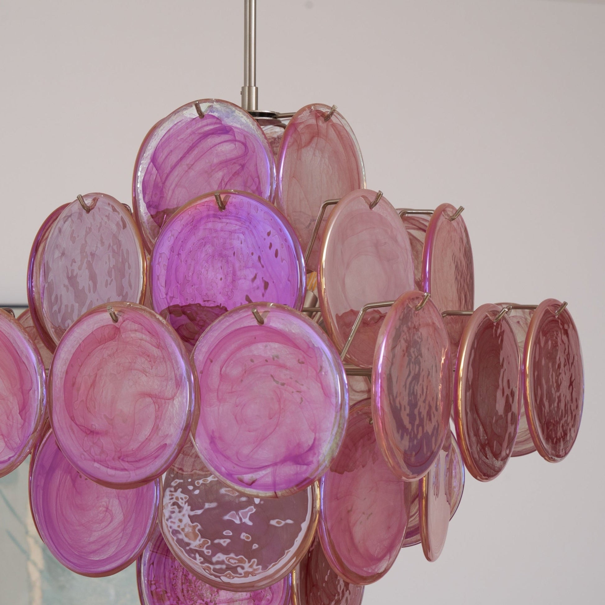 Aurora Chandelier Pink Glass Disc Layered Romantic - Blowlighting