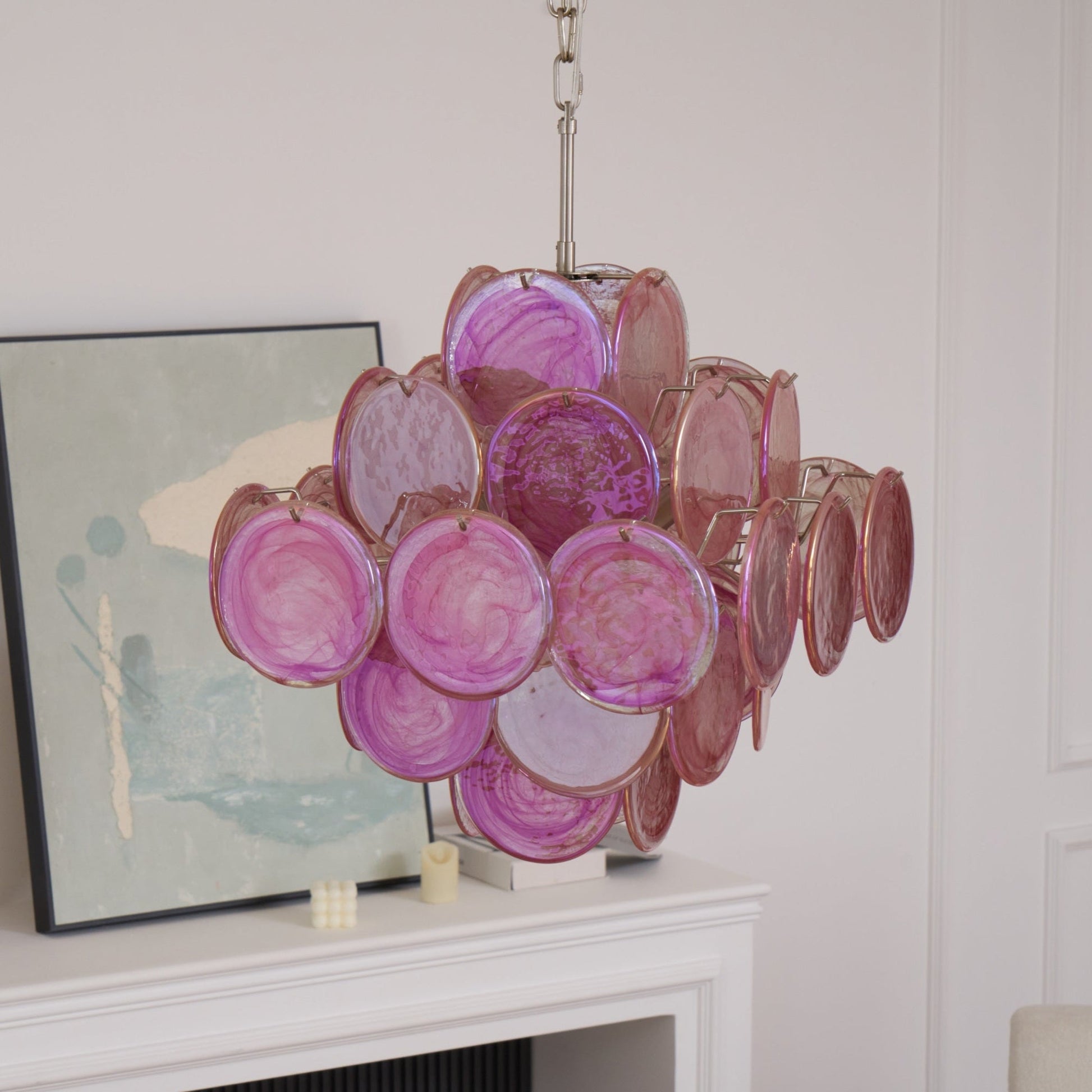 Aurora Chandelier Pink Glass Disc Layered Romantic - Blowlighting