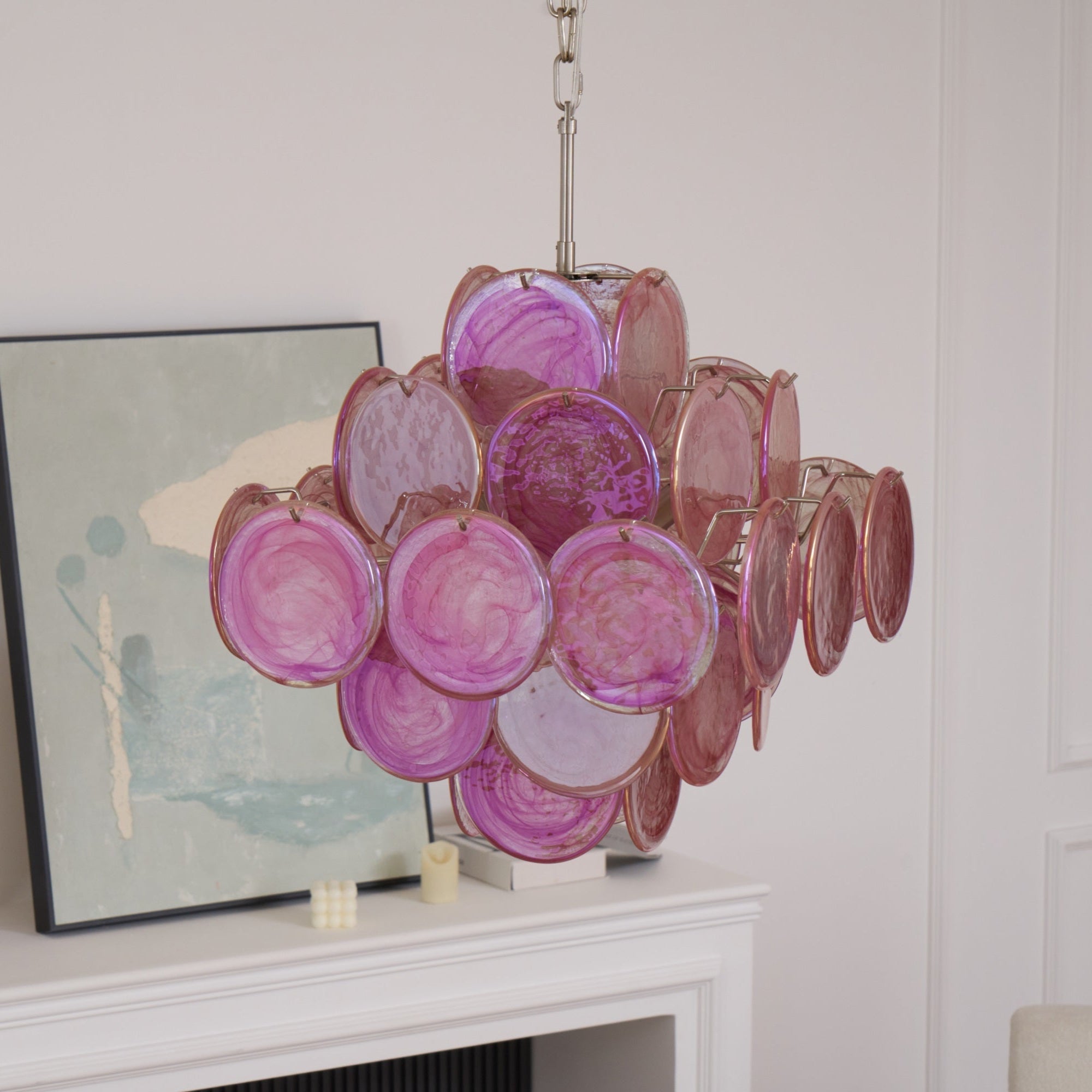 Aurora Chandelier Pink Glass Disc Layered Romantic - Blowlighting