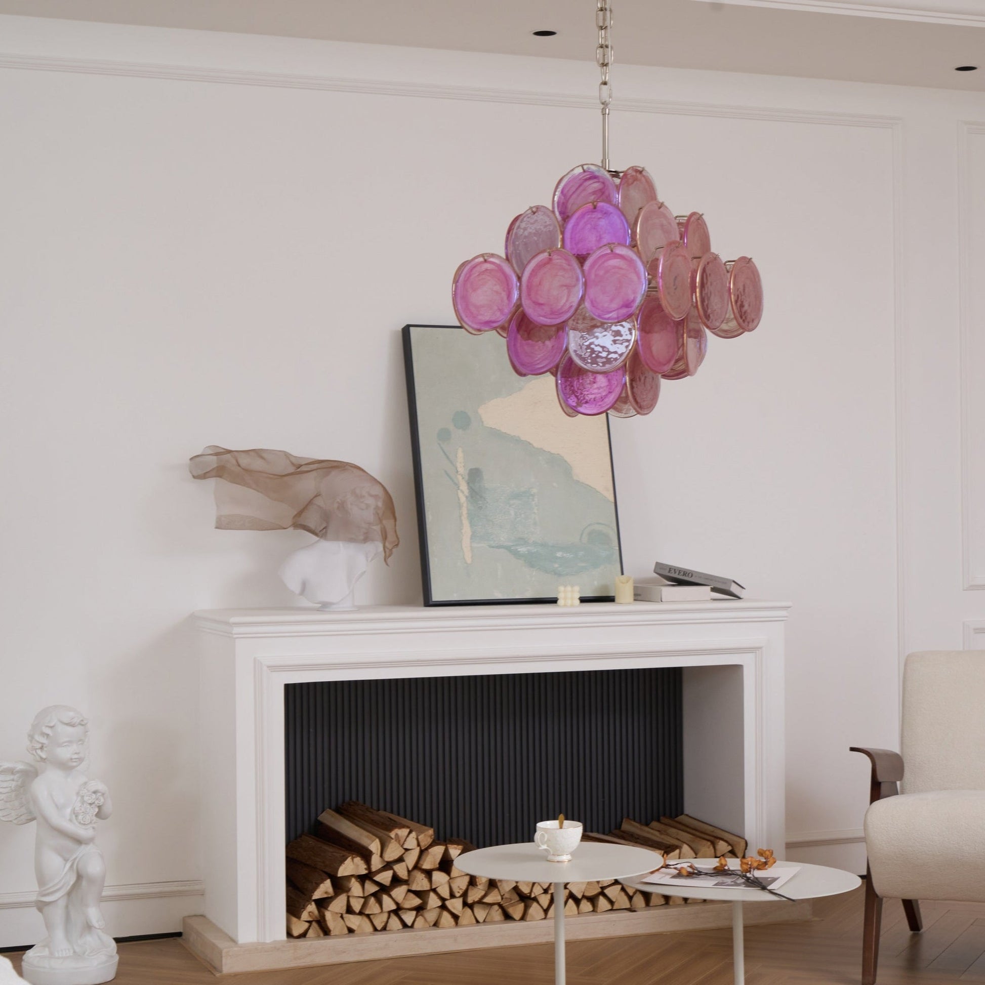 Aurora Chandelier Pink Glass Disc Layered Romantic - Blowlighting