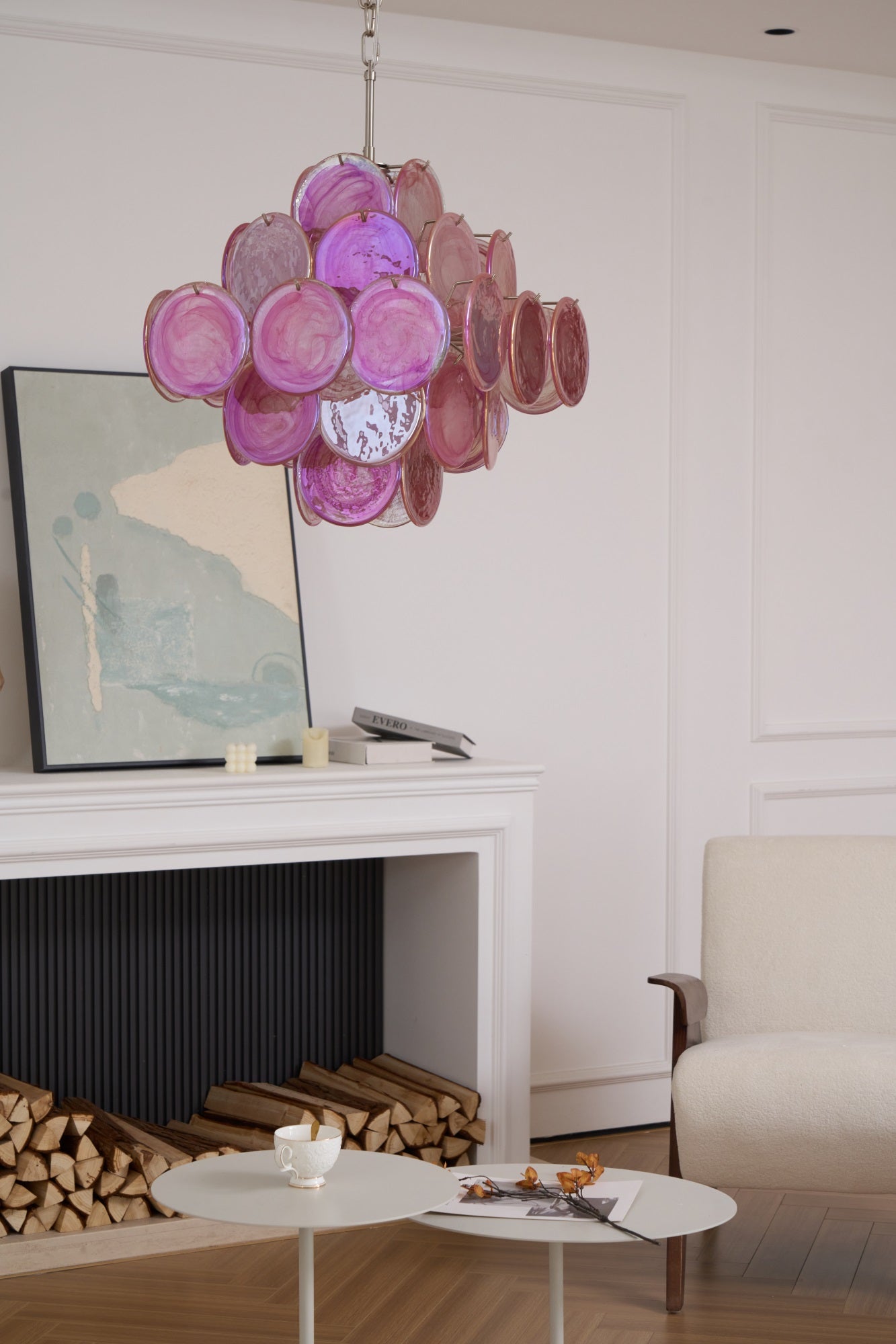 Aurora Chandelier Pink Glass Disc Layered Romantic - Blowlighting