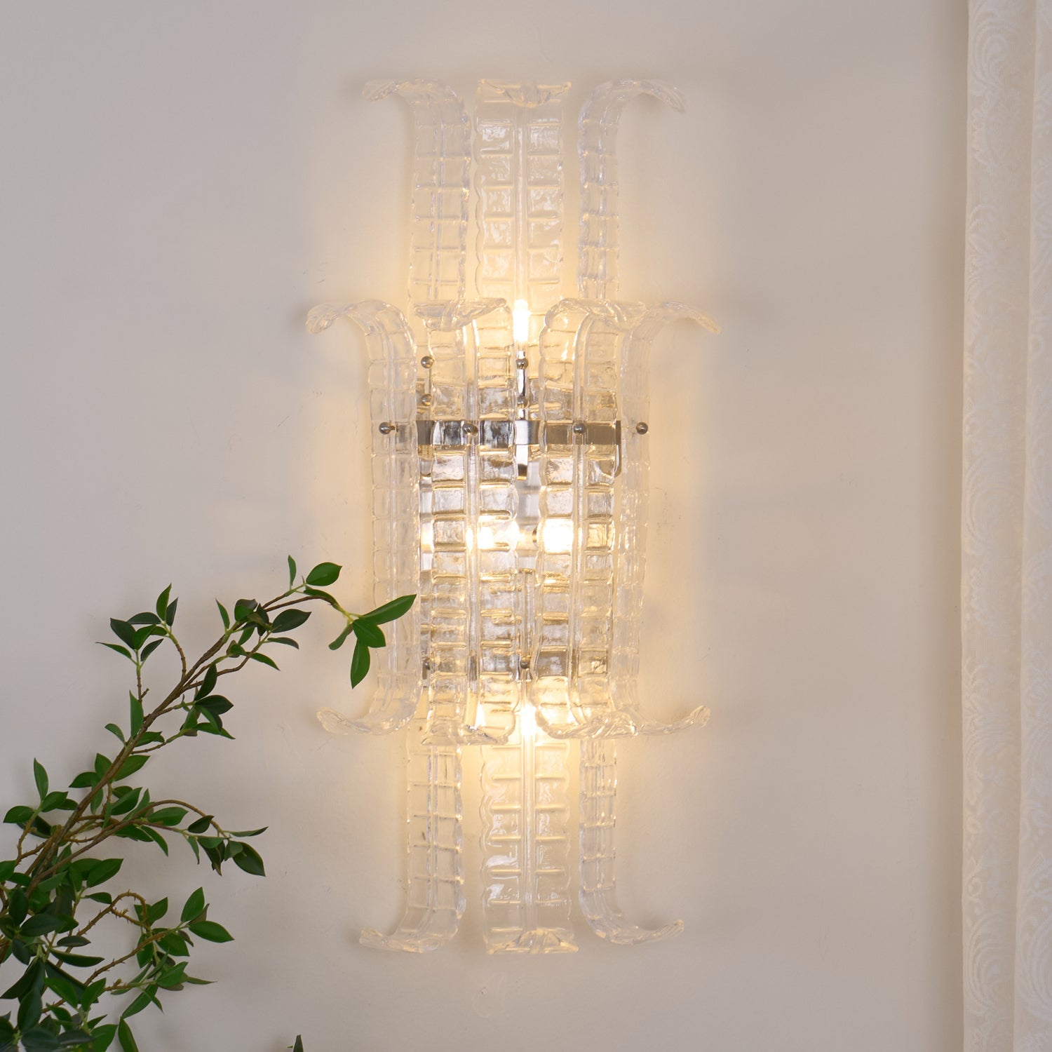 Aurora Wall Sconce Clear Murano Glass Panel Geometric - Blowlighting