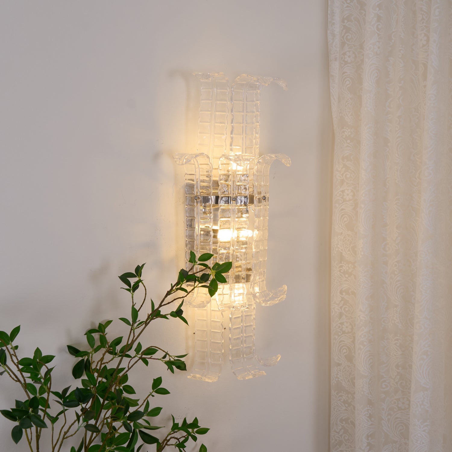 Aurora Wall Sconce Clear Murano Glass Panel Geometric - Blowlighting