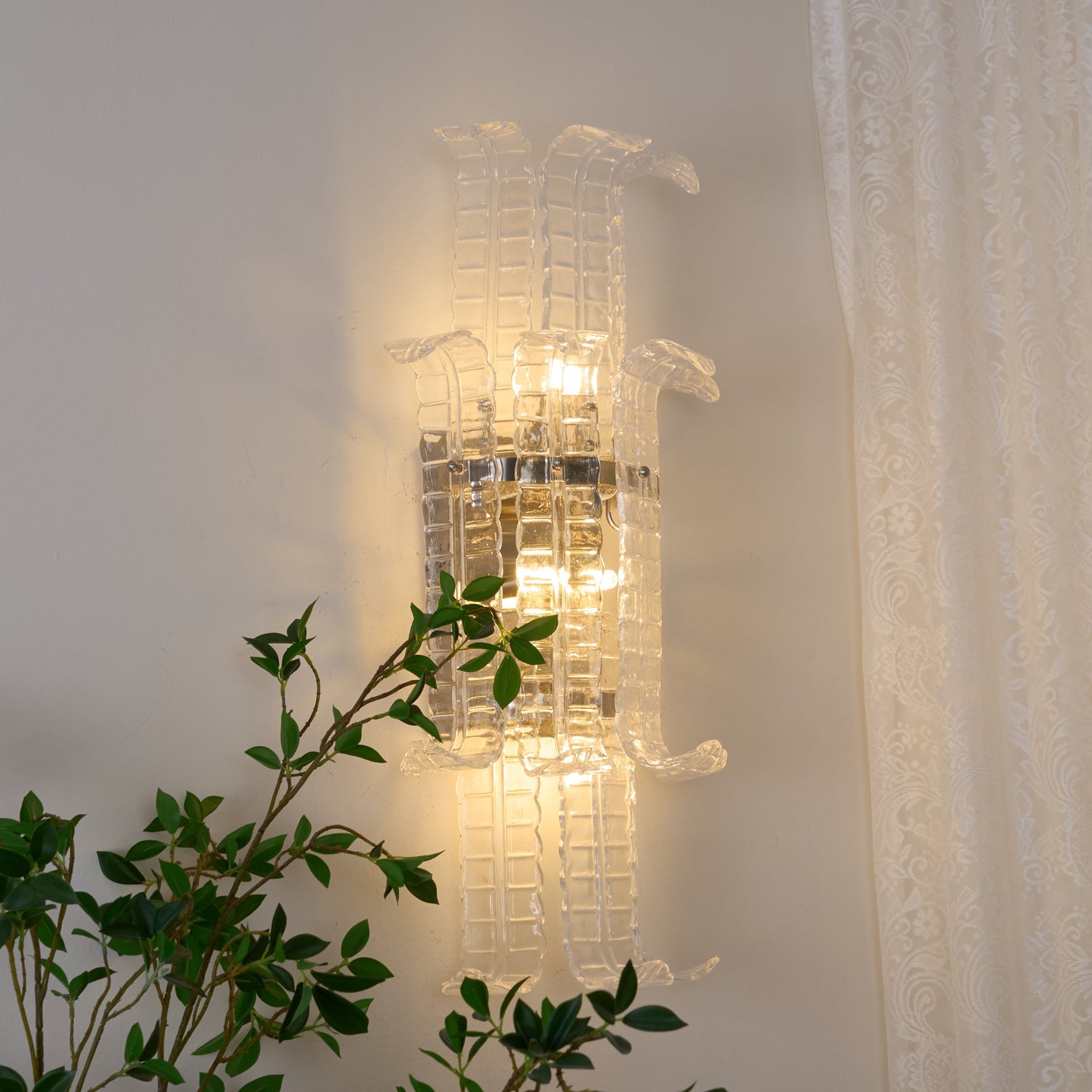 Aurora Wall Sconce Clear Murano Glass Panel Geometric - Blowlighting