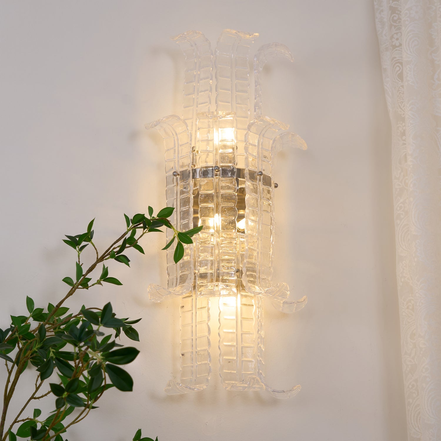Aurora Wall Sconce Clear Murano Glass Panel Geometric - Blowlighting