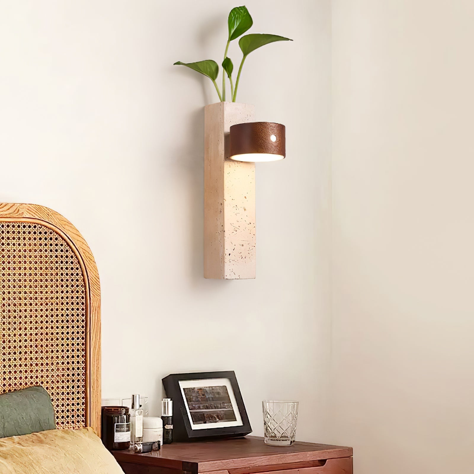 Zarinila Rectangular-Block Travertine Wall Light - Blowlighting