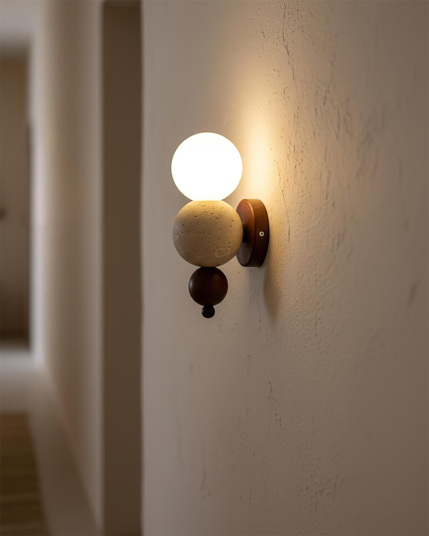 Bravo Spheres Travertine Wood Wall Lamp