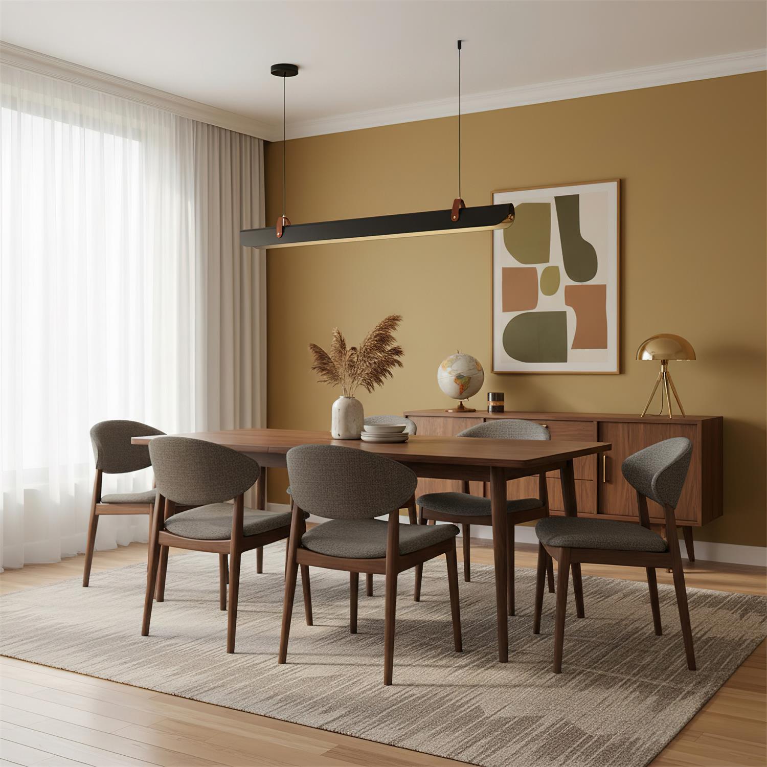 Hexarion Minimalist Black Metal Linear Chandelier