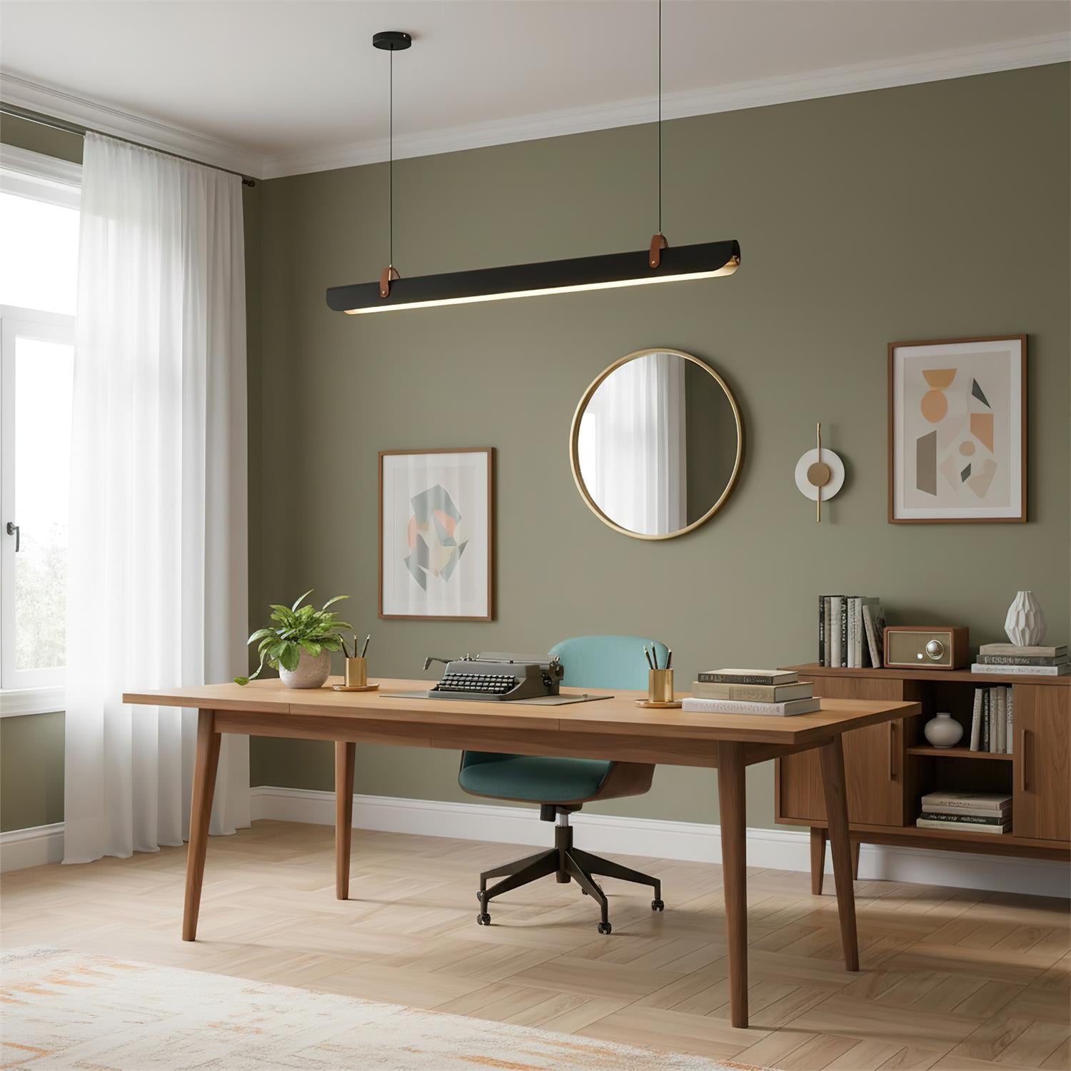 Hexarion Minimalist Black Metal Linear Chandelier