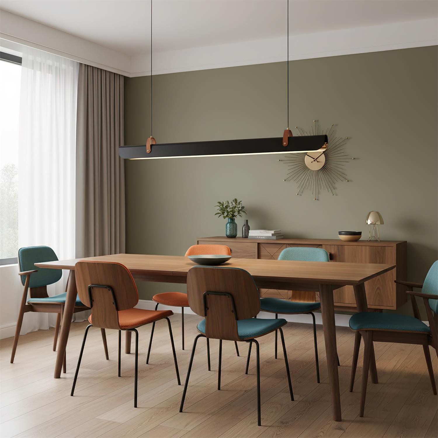 Hexarion Minimalist Black Metal Linear Chandelier