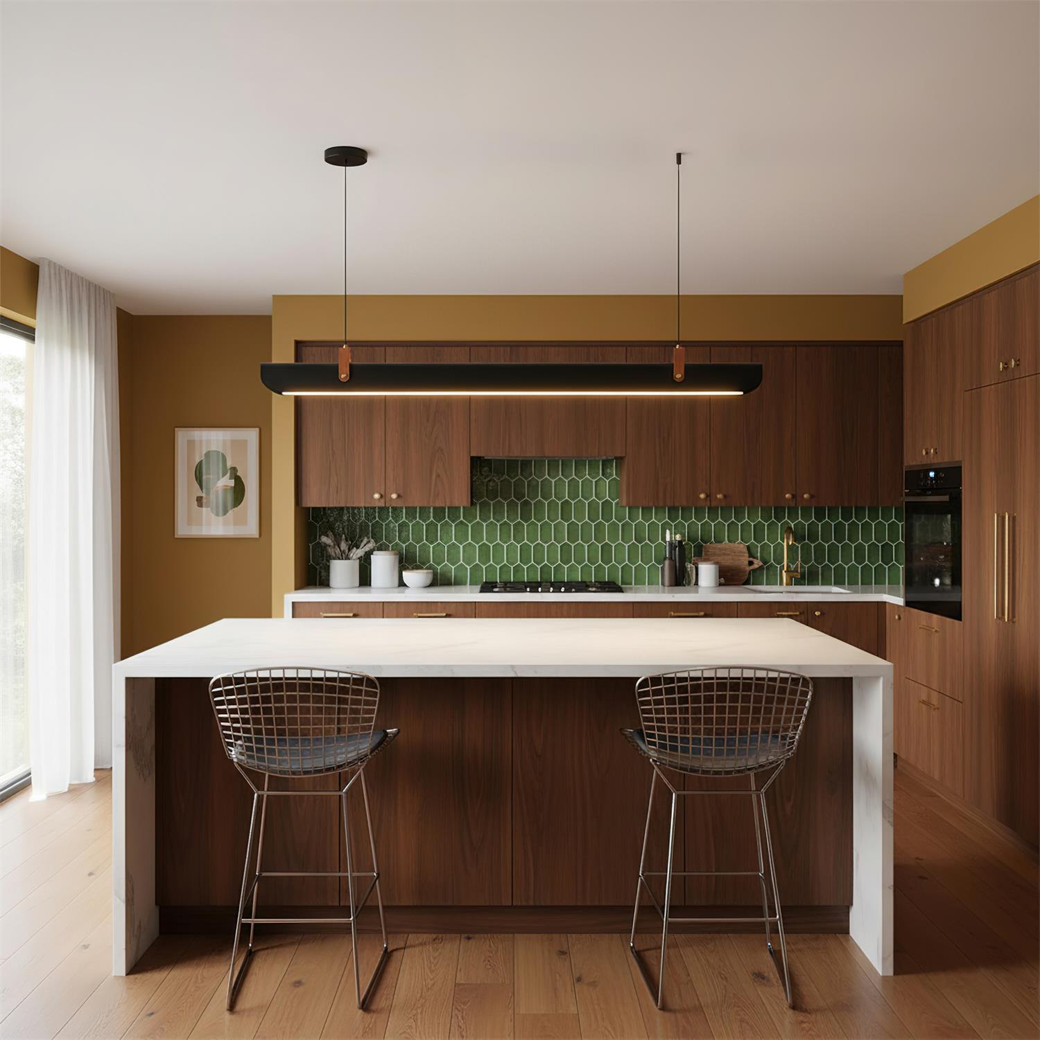 Hexarion Minimalist Black Metal Linear Chandelier