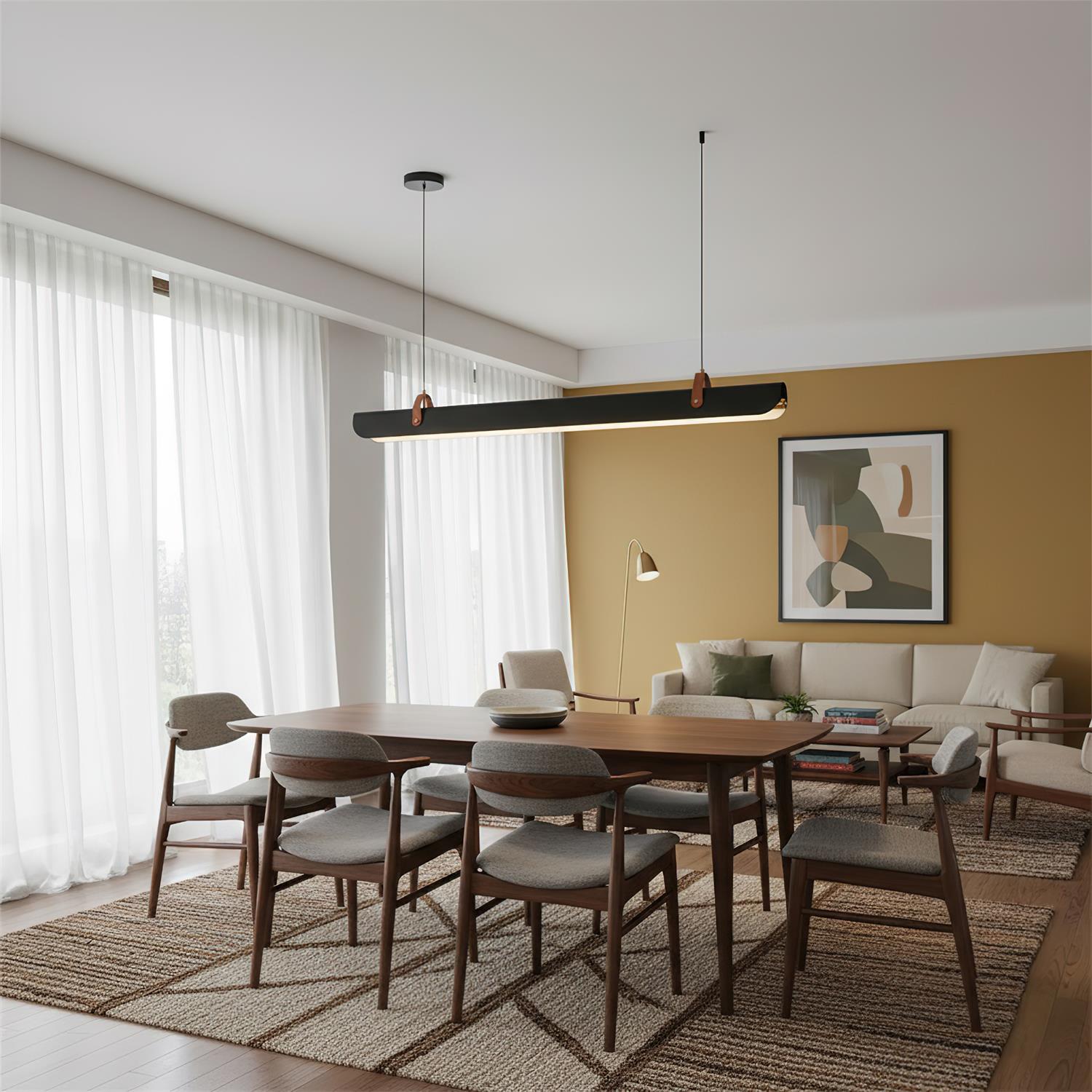 Hexarion Minimalist Black Metal Linear Chandelier