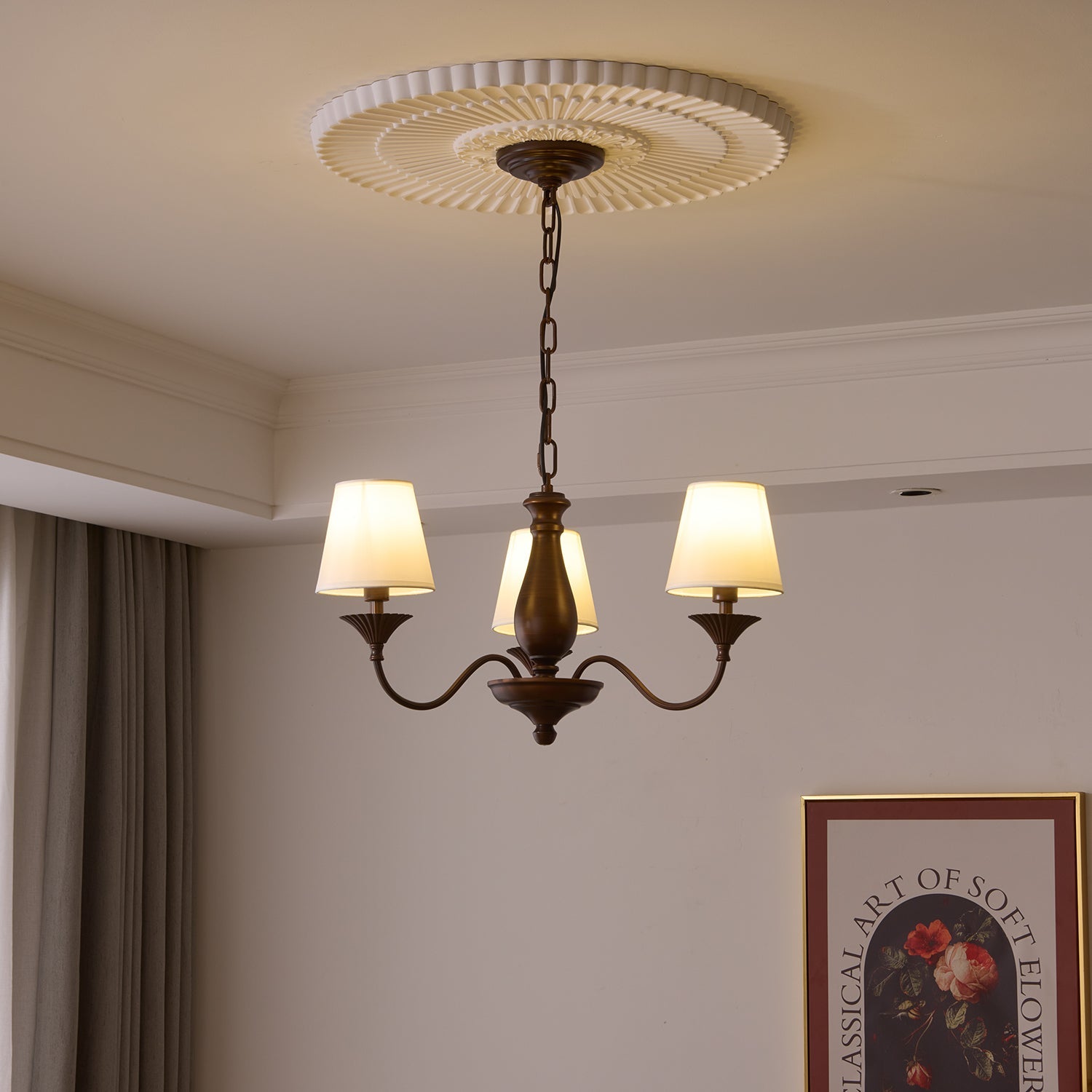 Aurora Chandelier Fabric Shade Vintage - Blowlighting