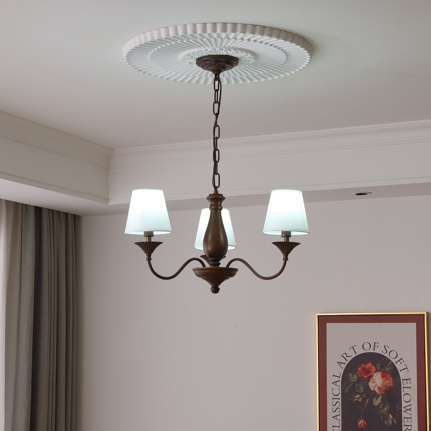 Aurora Chandelier Fabric Shade Vintage - Blowlighting