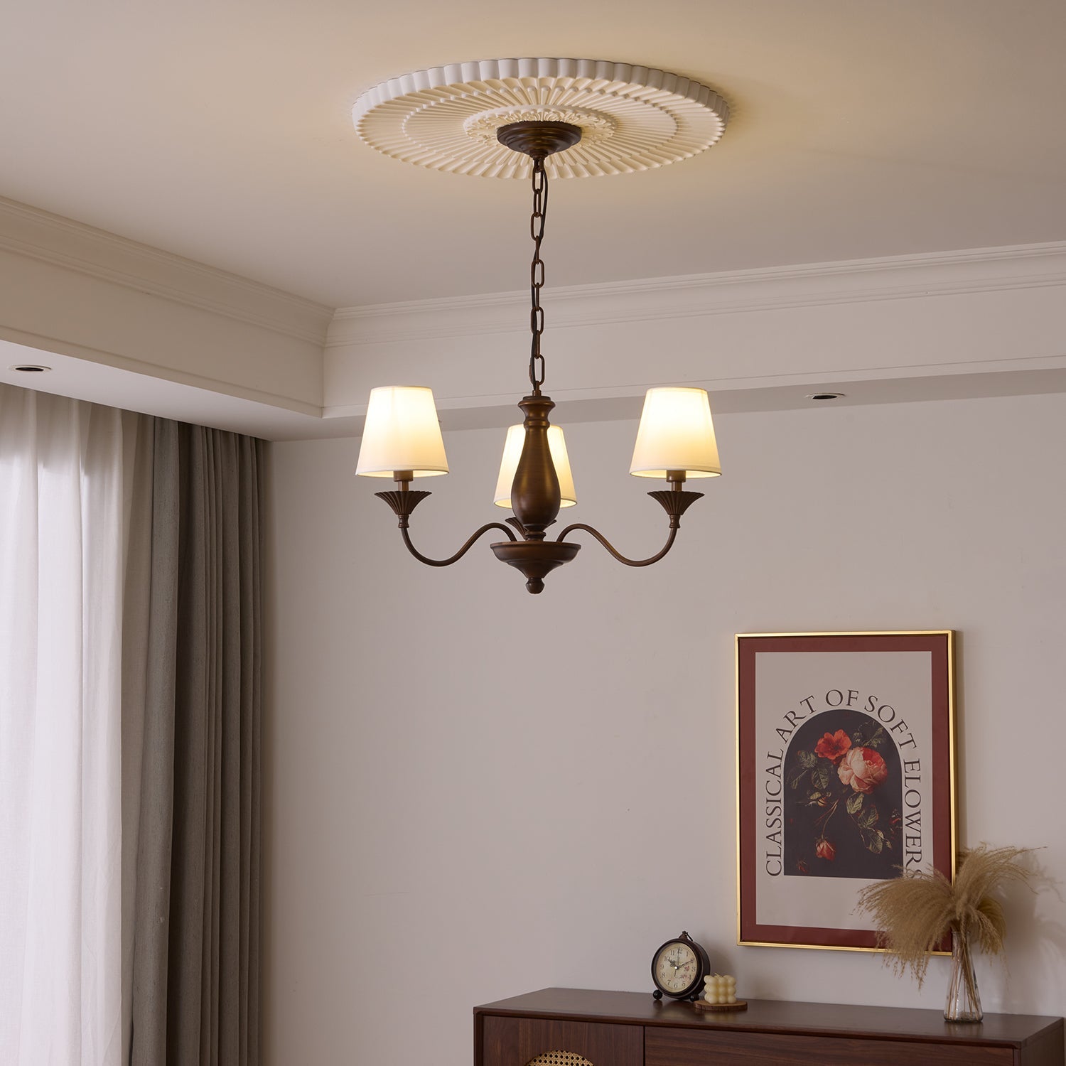 Aurora Chandelier Fabric Shade Vintage - Blowlighting