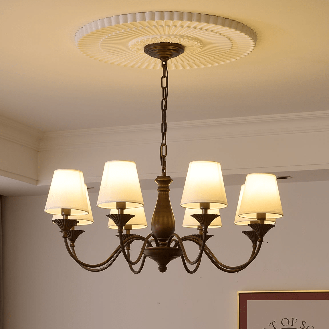Aurora Chandelier Fabric Shade Vintage - Blowlighting