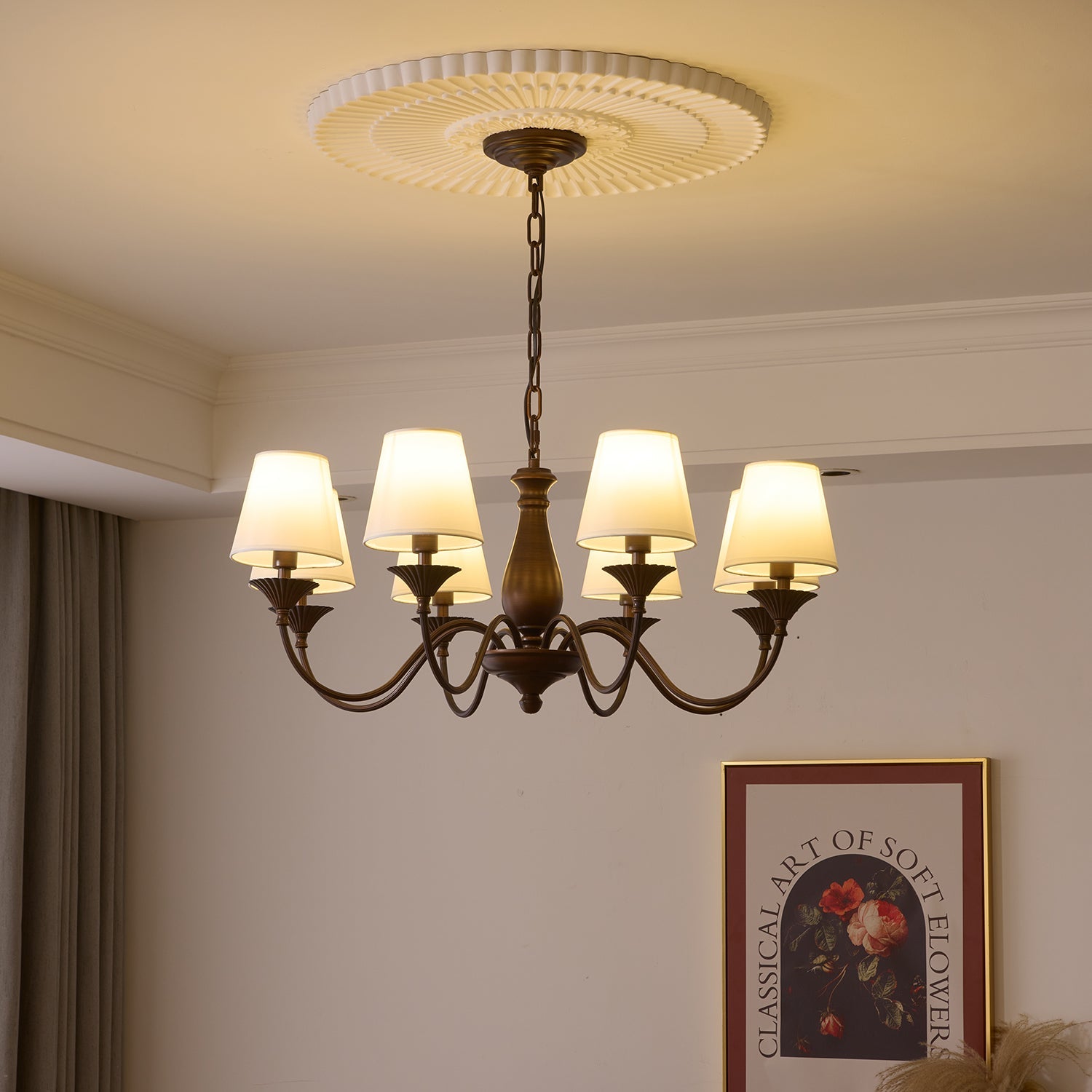 Aurora Chandelier Fabric Shade Vintage - Blowlighting