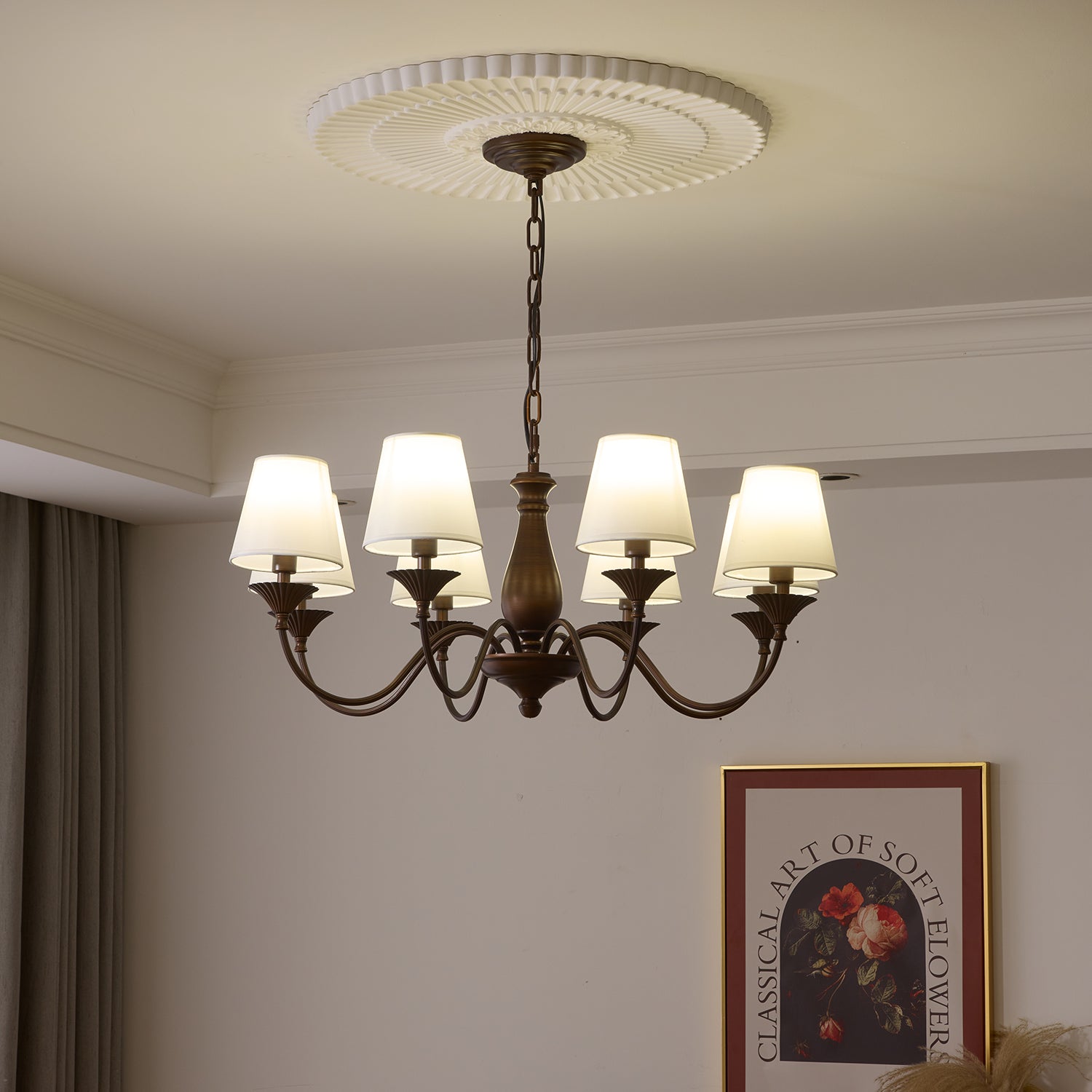 Aurora Chandelier Fabric Shade Vintage - Blowlighting