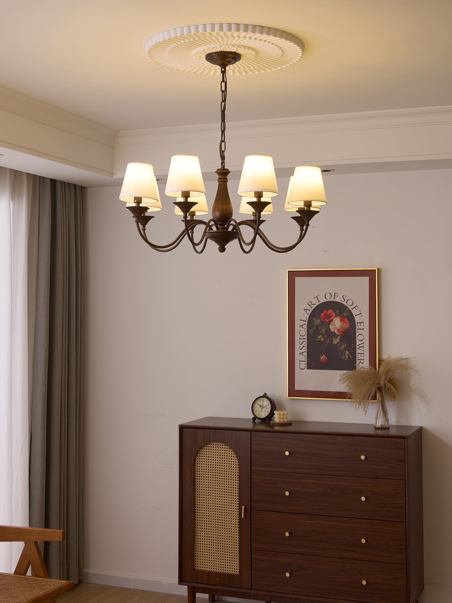 Aurora Chandelier Fabric Shade Vintage - Blowlighting
