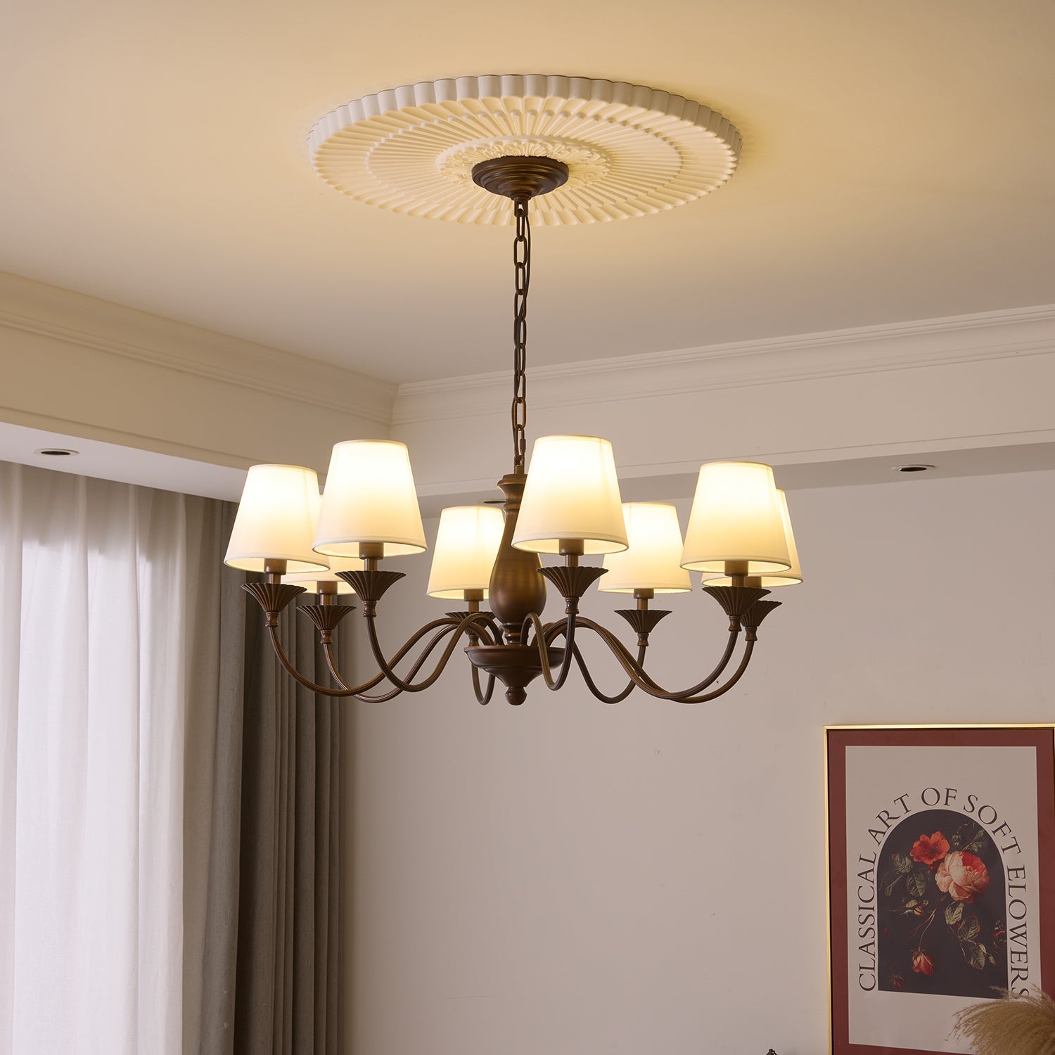 Aurora Chandelier Fabric Shade Vintage - Blowlighting