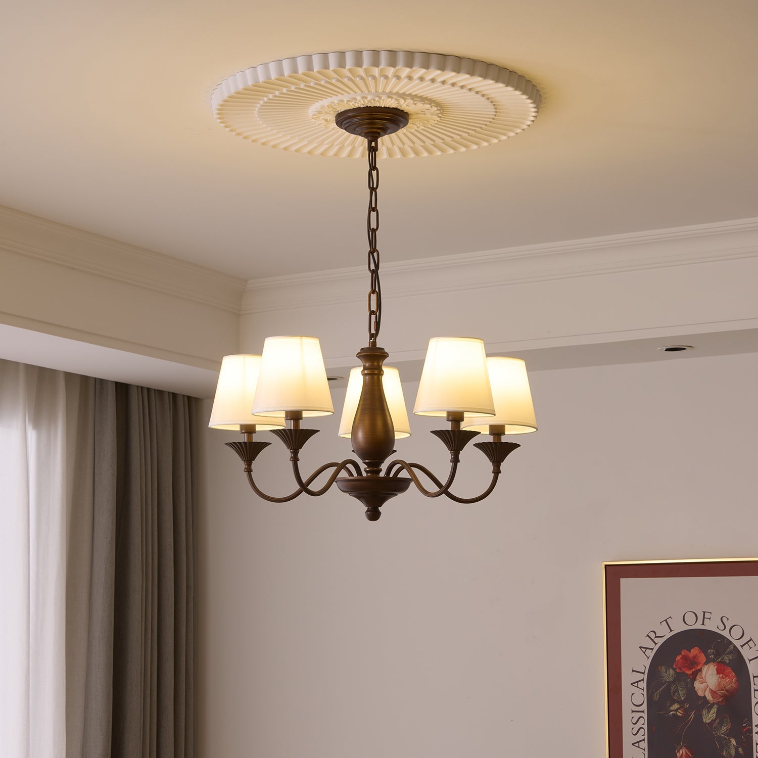 Aurora Chandelier Fabric Shade Vintage - Blowlighting