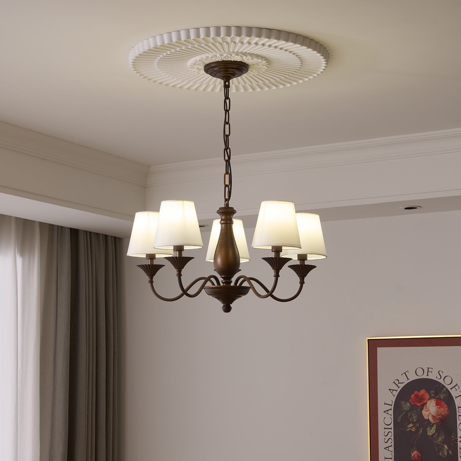 Aurora Chandelier Fabric Shade Vintage - Blowlighting