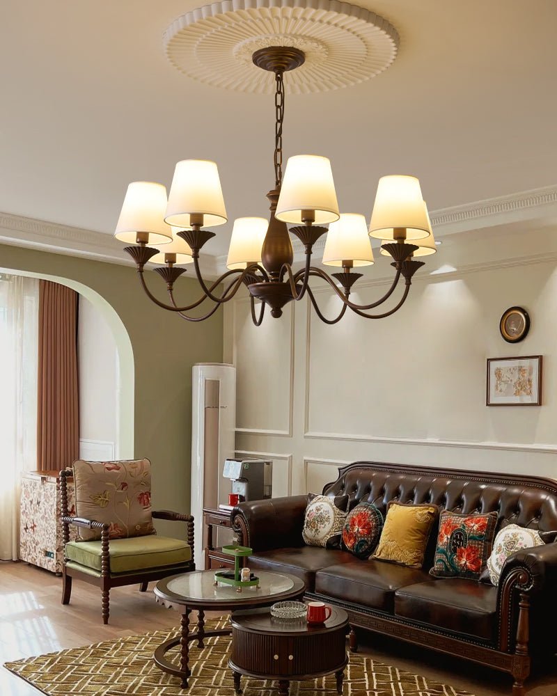 Aurora Chandelier Fabric Shade Vintage - Blowlighting