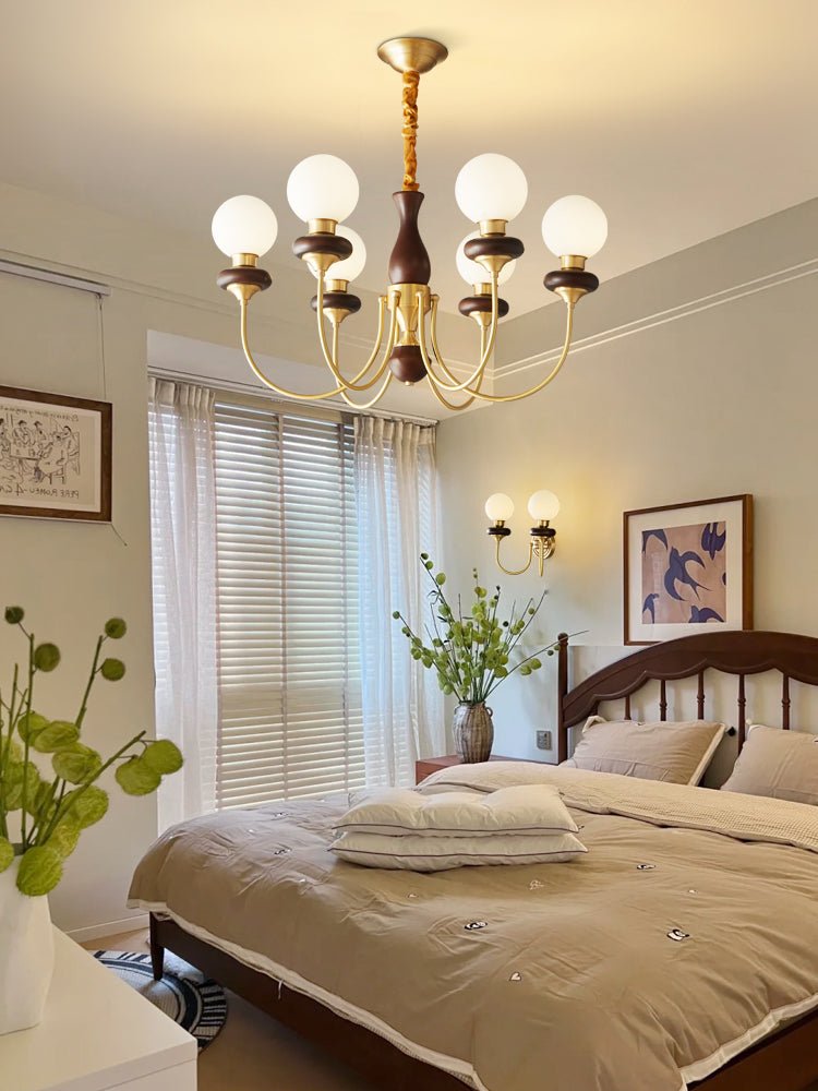 Cotheor Vintage Traditional Arc Wood Glass Chandelier - Blowlighting