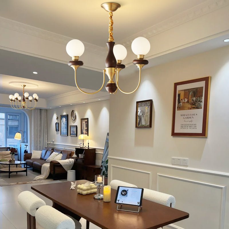 Cotheor Vintage Traditional Arc Wood Glass Chandelier - Blowlighting
