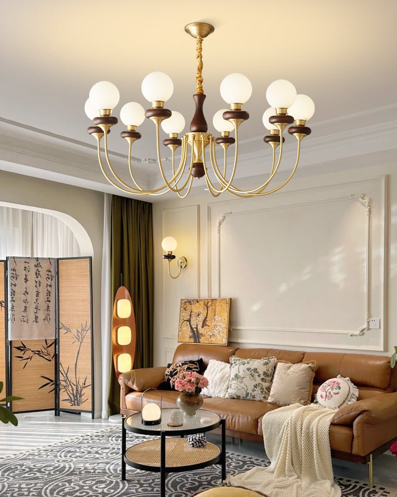Cotheor Vintage Traditional Arc Wood Glass Chandelier - Blowlighting