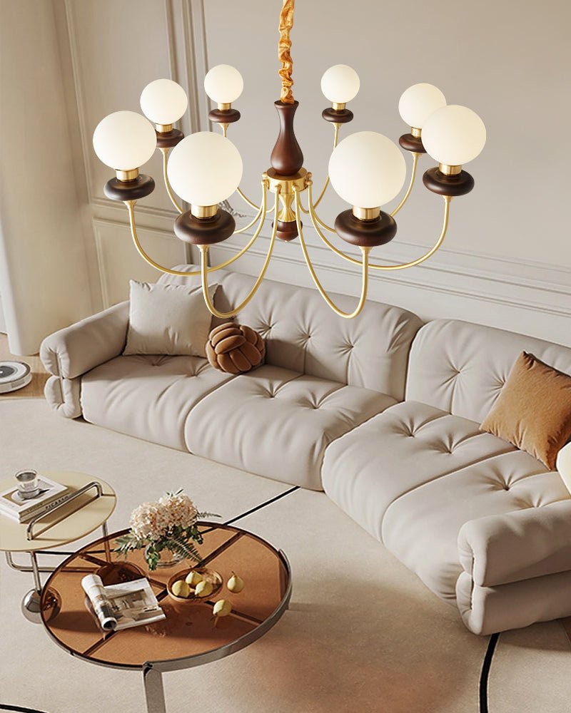 Cotheor Vintage Traditional Arc Wood Glass Chandelier - Blowlighting