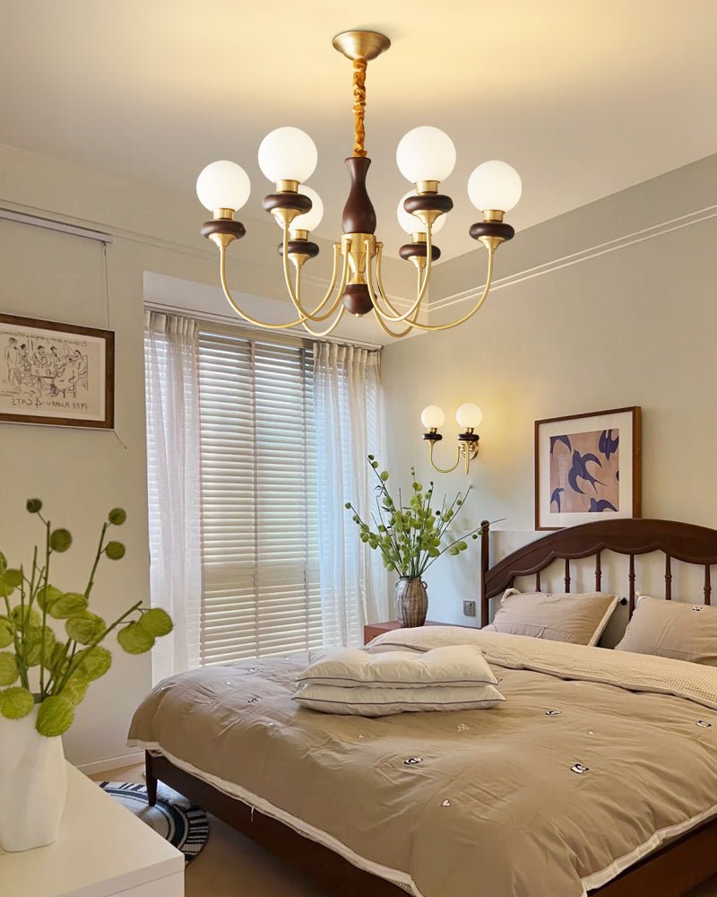 Cotheor Vintage Traditional Arc Wood Glass Chandelier - Blowlighting