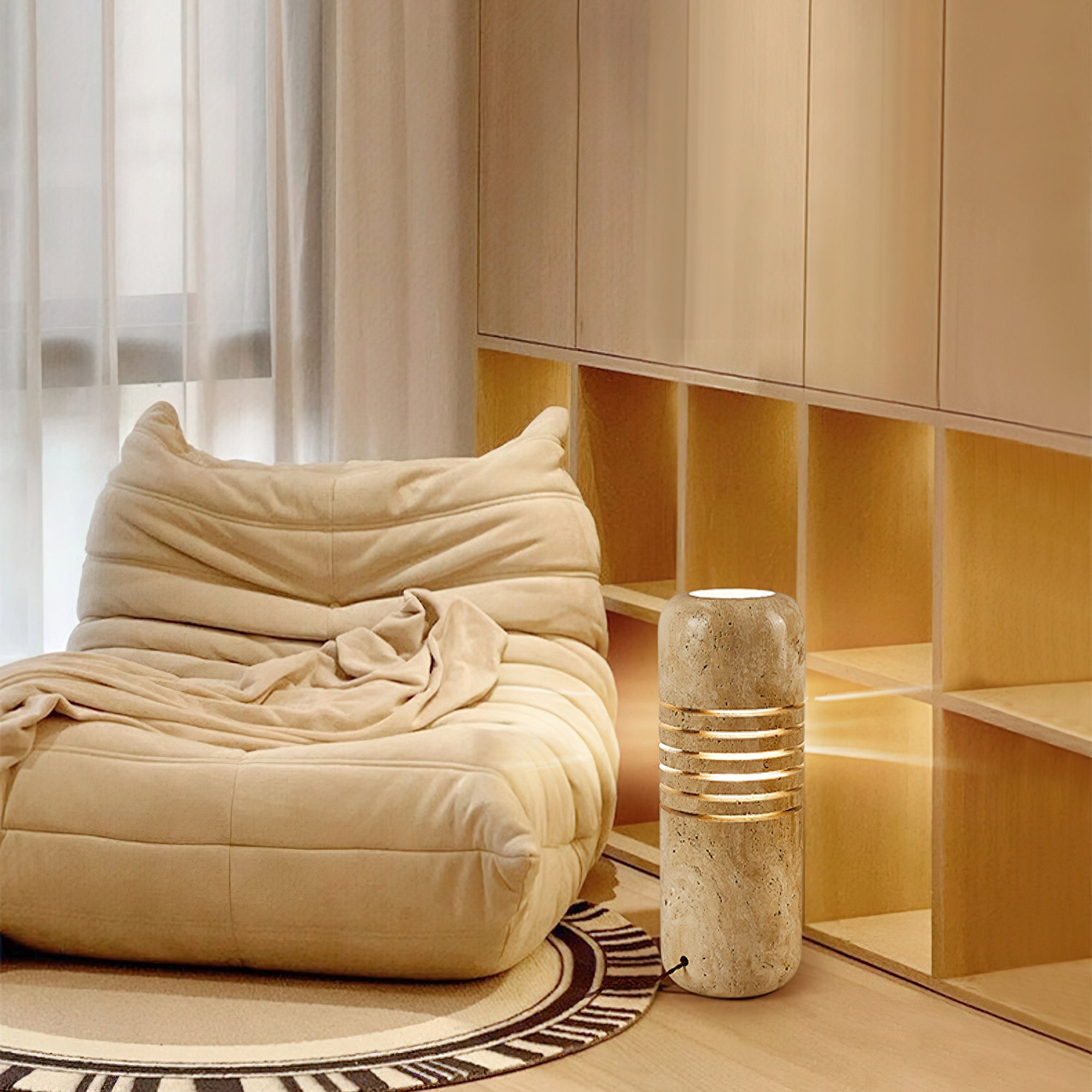 Aursolila Cylindrical Travertine Table Lamp - Blowlighting