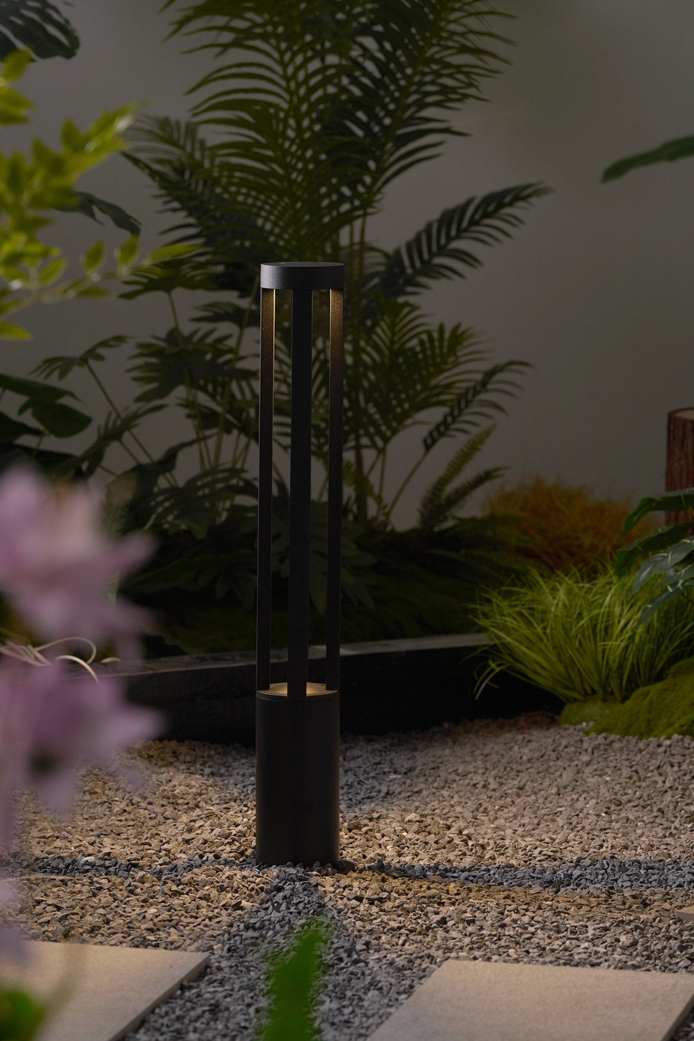 Black Cylindrical Solar Outdoor Post Light - Blowlighting