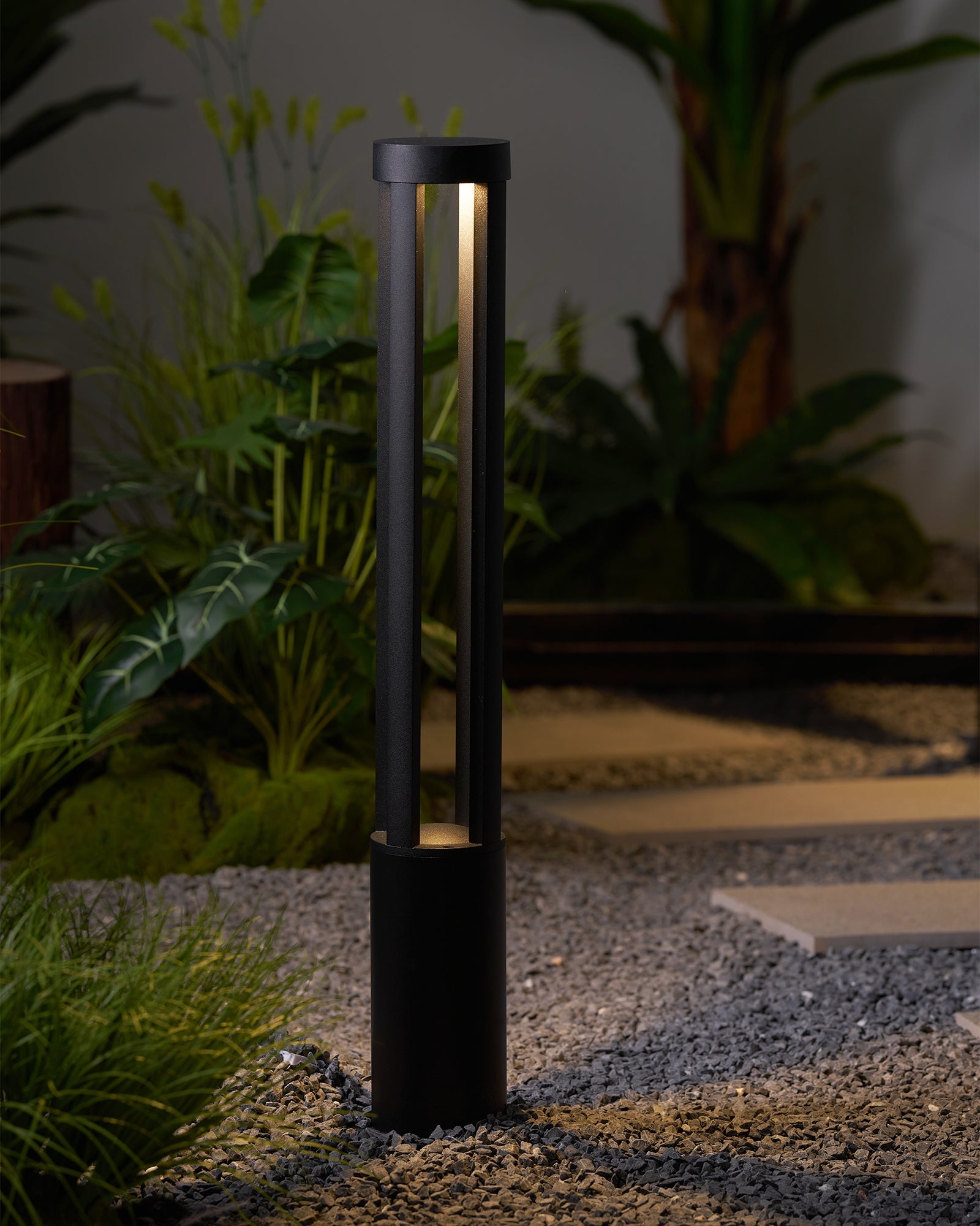 Black Cylindrical Solar Outdoor Post Light - Blowlighting