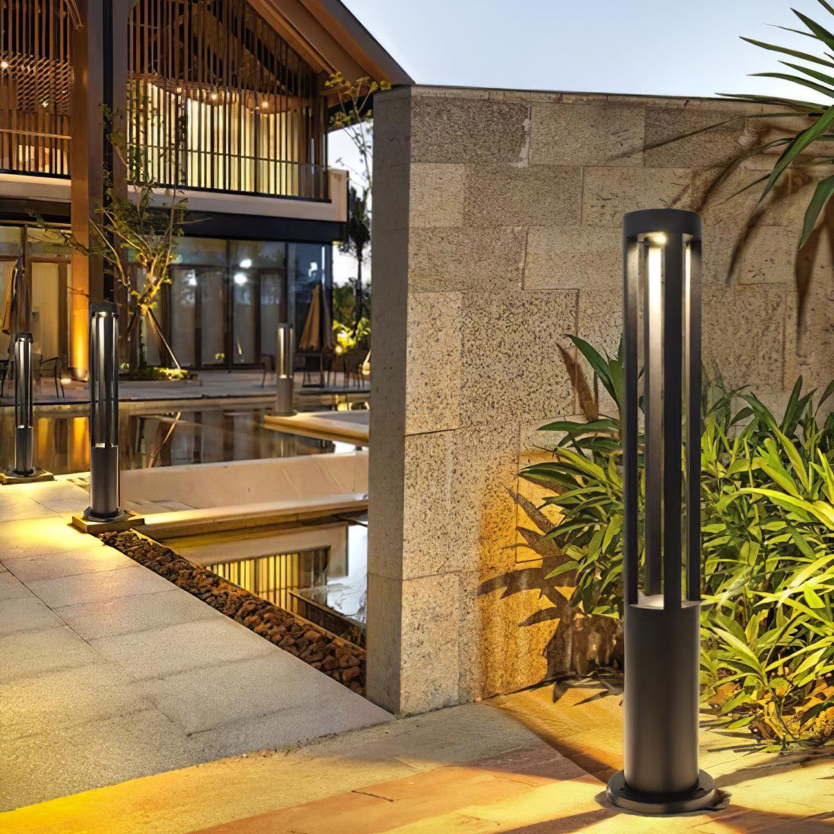 Black Cylindrical Solar Outdoor Post Light - Blowlighting