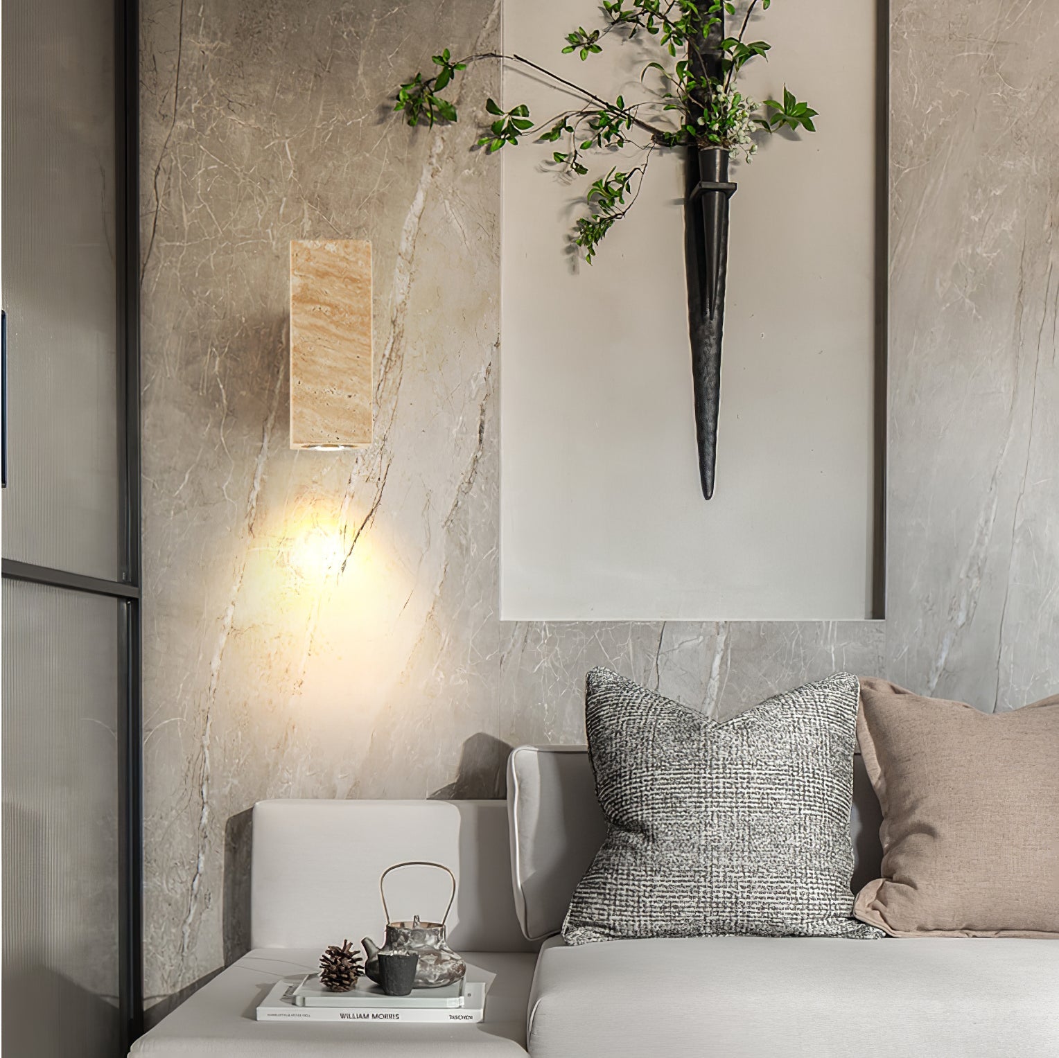 Celore Cylinder-Wood Travertine Wall Light - Blowlighting