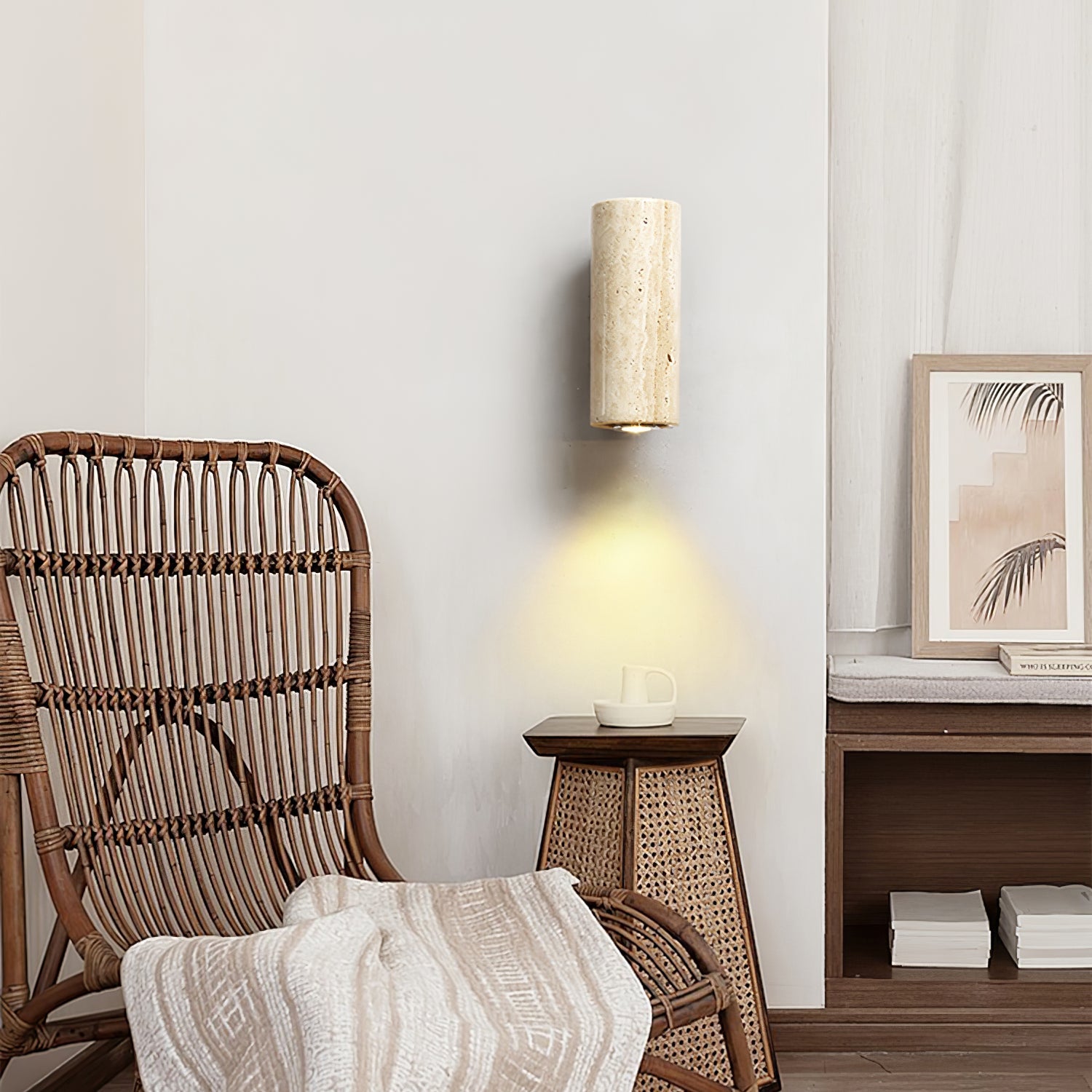 Celore Cylinder-Wood Travertine Wall Light - Blowlighting