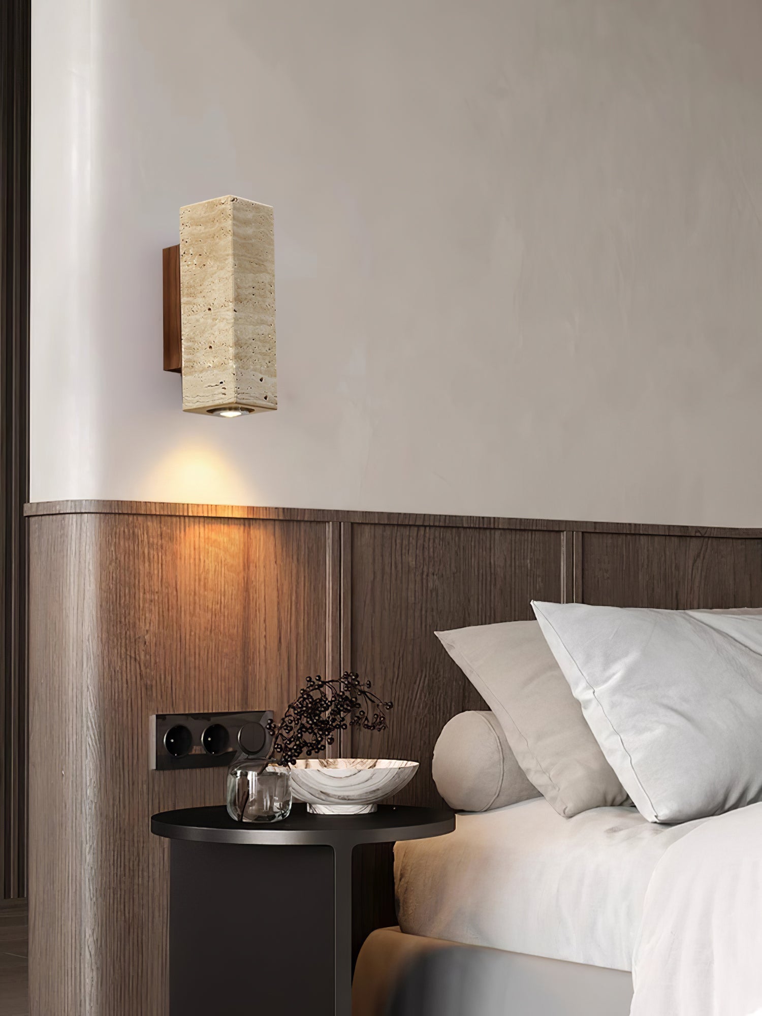 Celore Cylinder-Wood Travertine Wall Light - Blowlighting