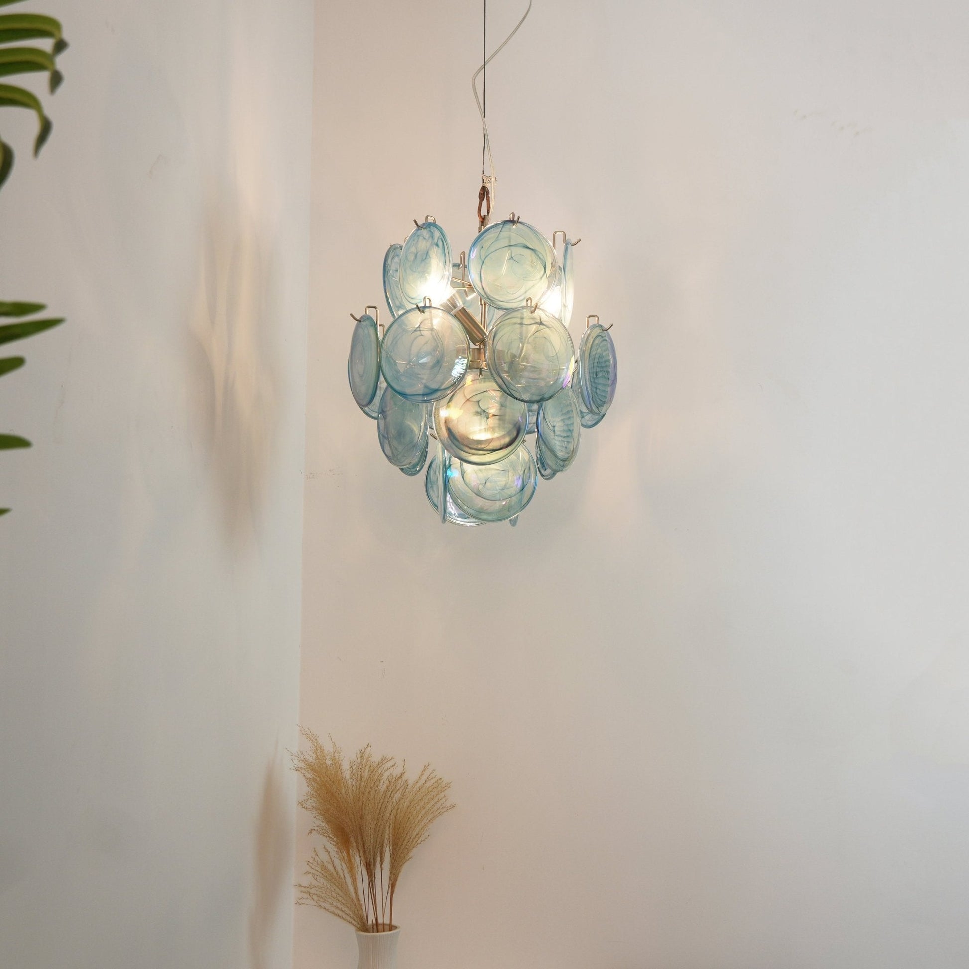 Aurora Chandelier Blue Murano Glass Disc Vintage - Blowlighting