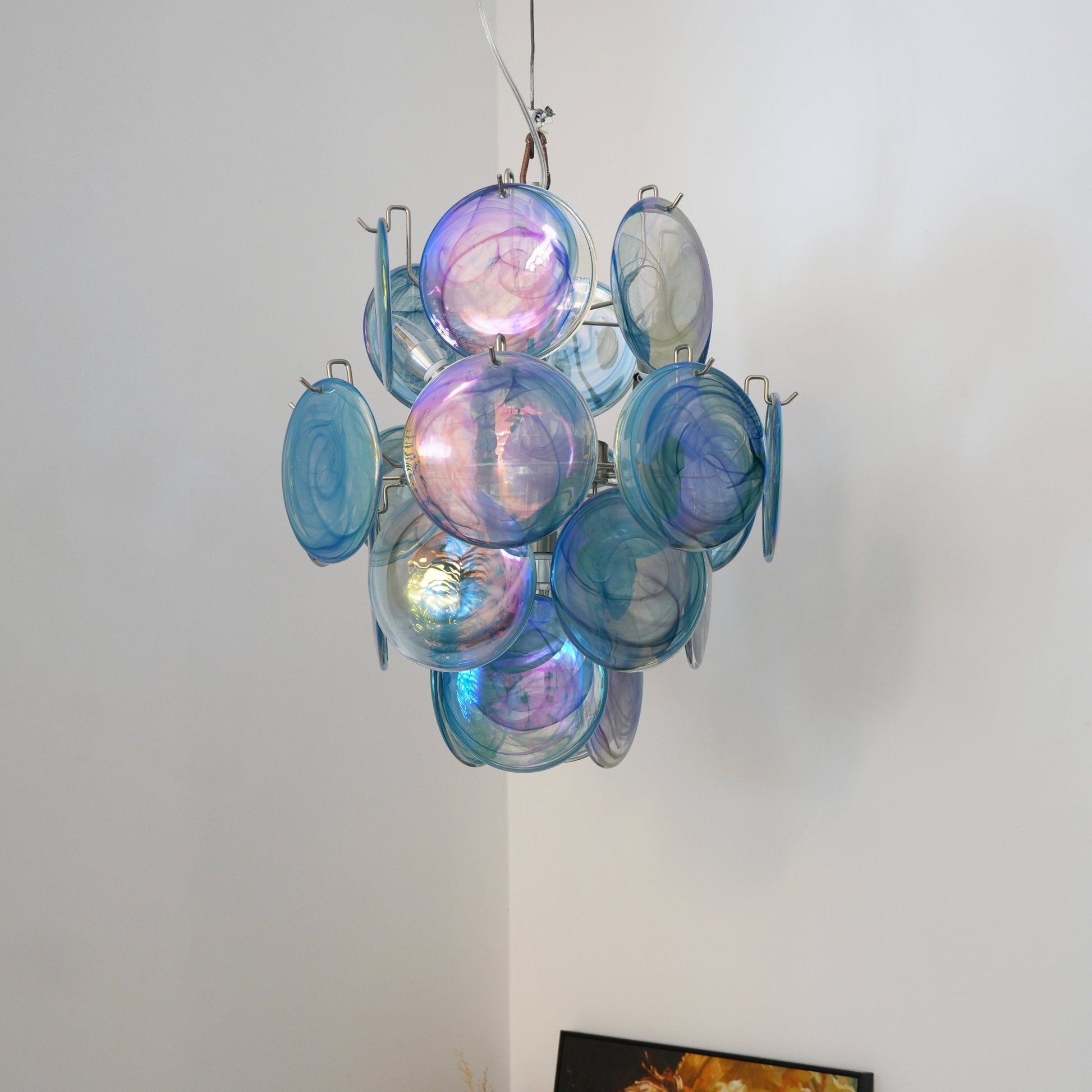 Aurora Chandelier Blue Murano Glass Disc Vintage - Blowlighting