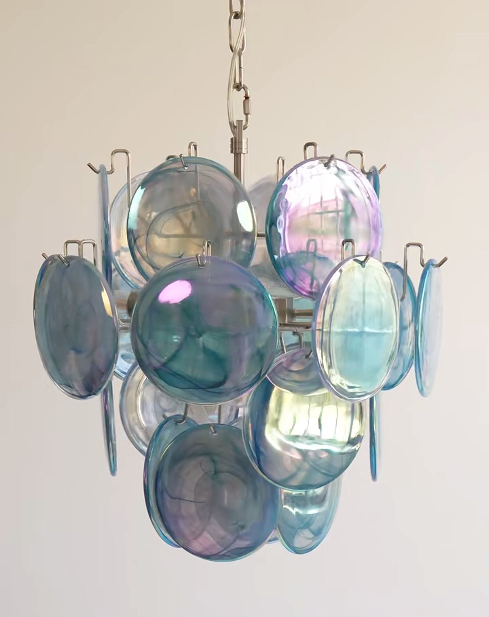 Aurora Chandelier Blue Murano Glass Disc Vintage - Blowlighting