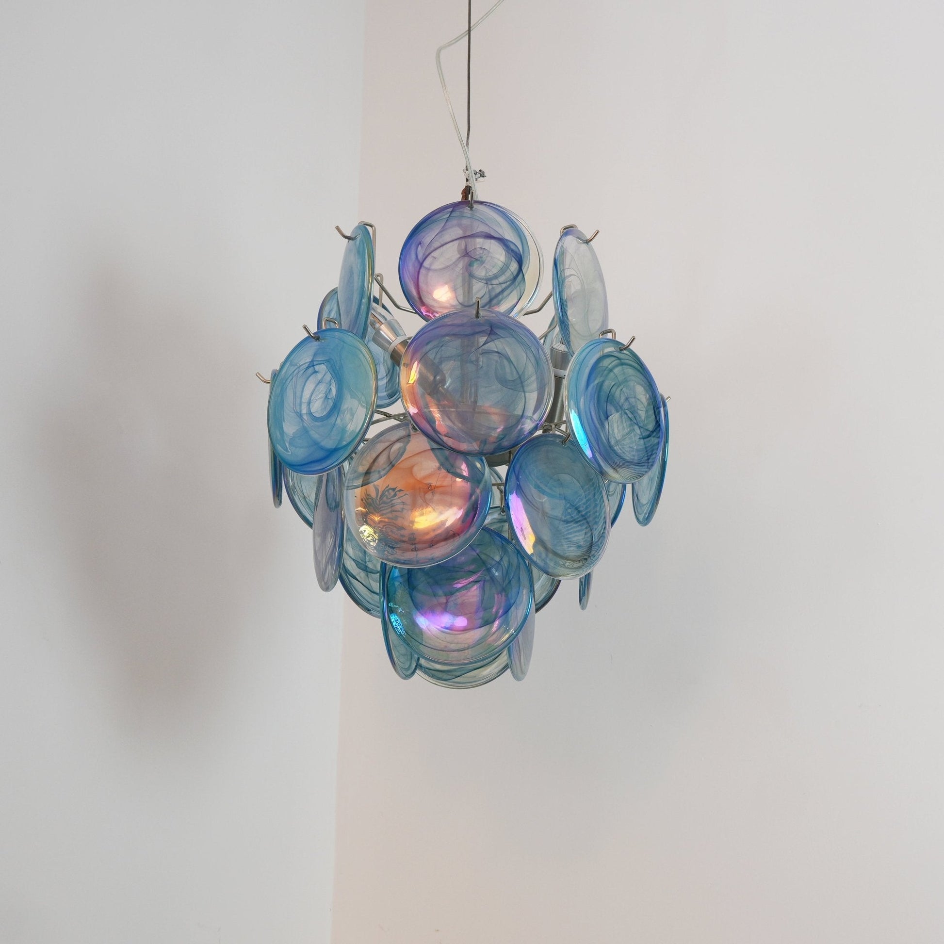 Aurora Chandelier Blue Murano Glass Disc Vintage - Blowlighting