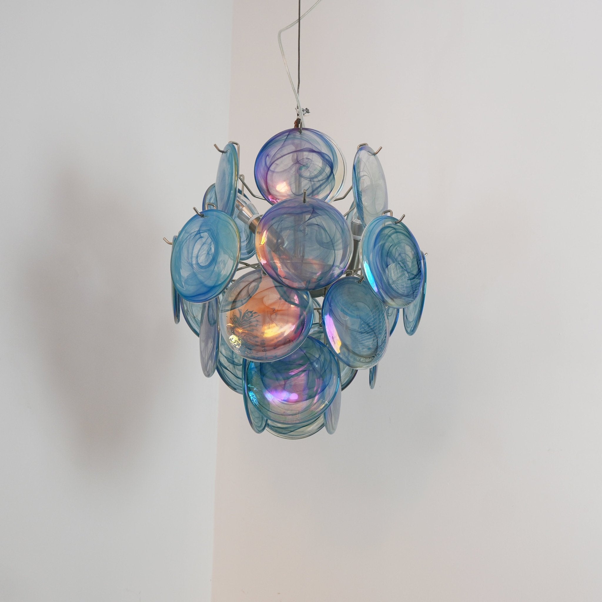 Aurora Chandelier Blue Murano Glass Disc Vintage - Blowlighting